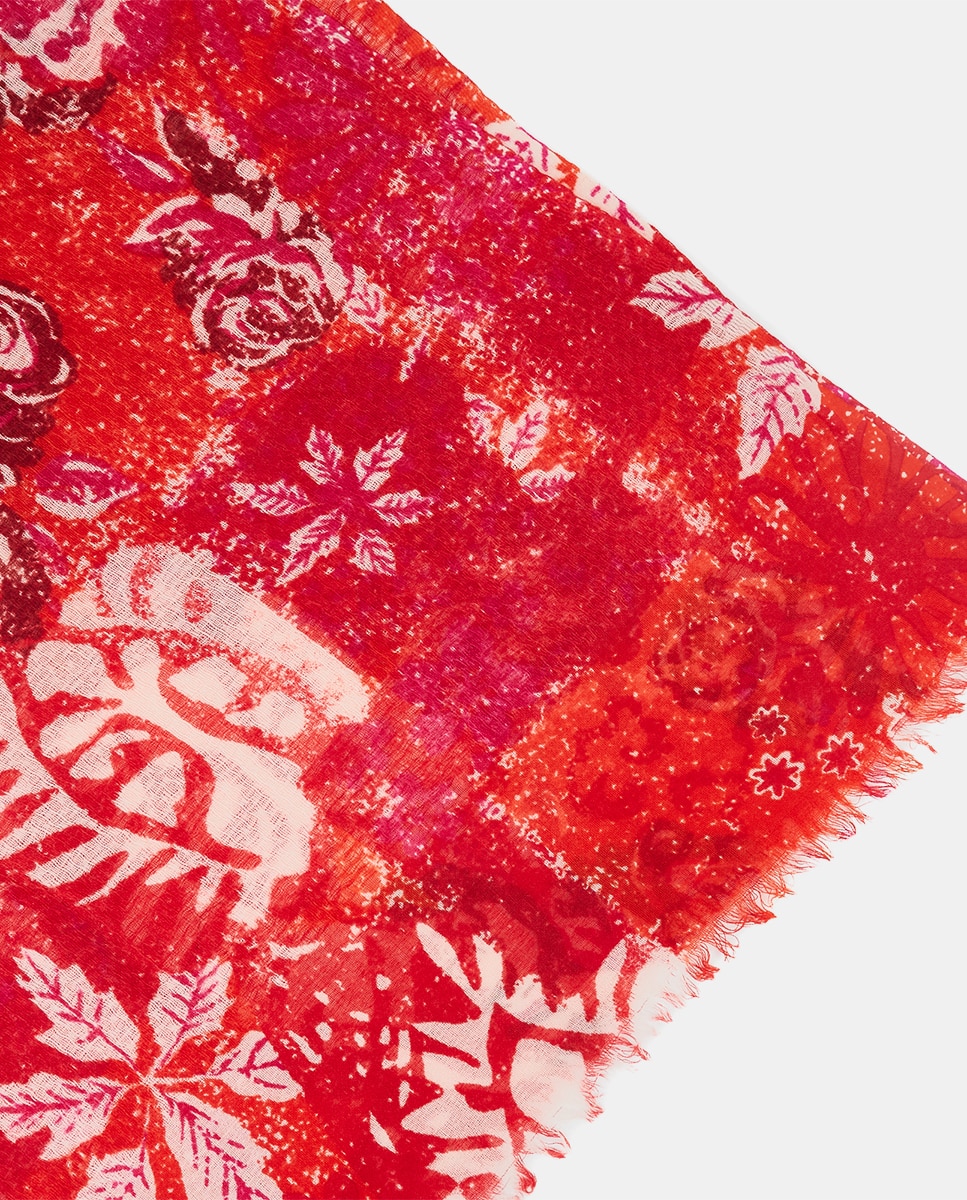 Écharpe de Lã com Estampado Abstracto Vermelho / Branco-5