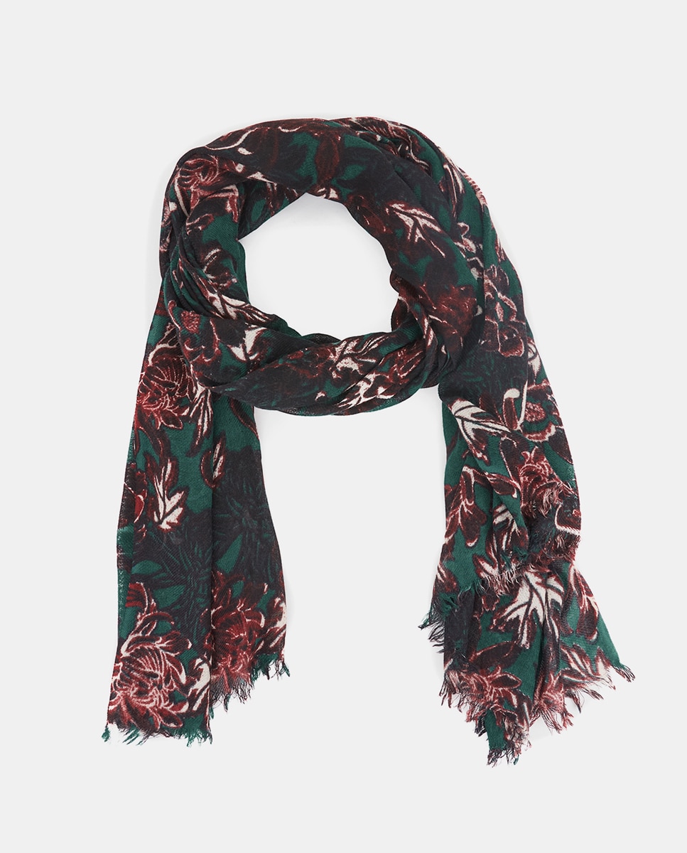 Écharpe de Lã com Estampado Floral Preto / Vermelho-2