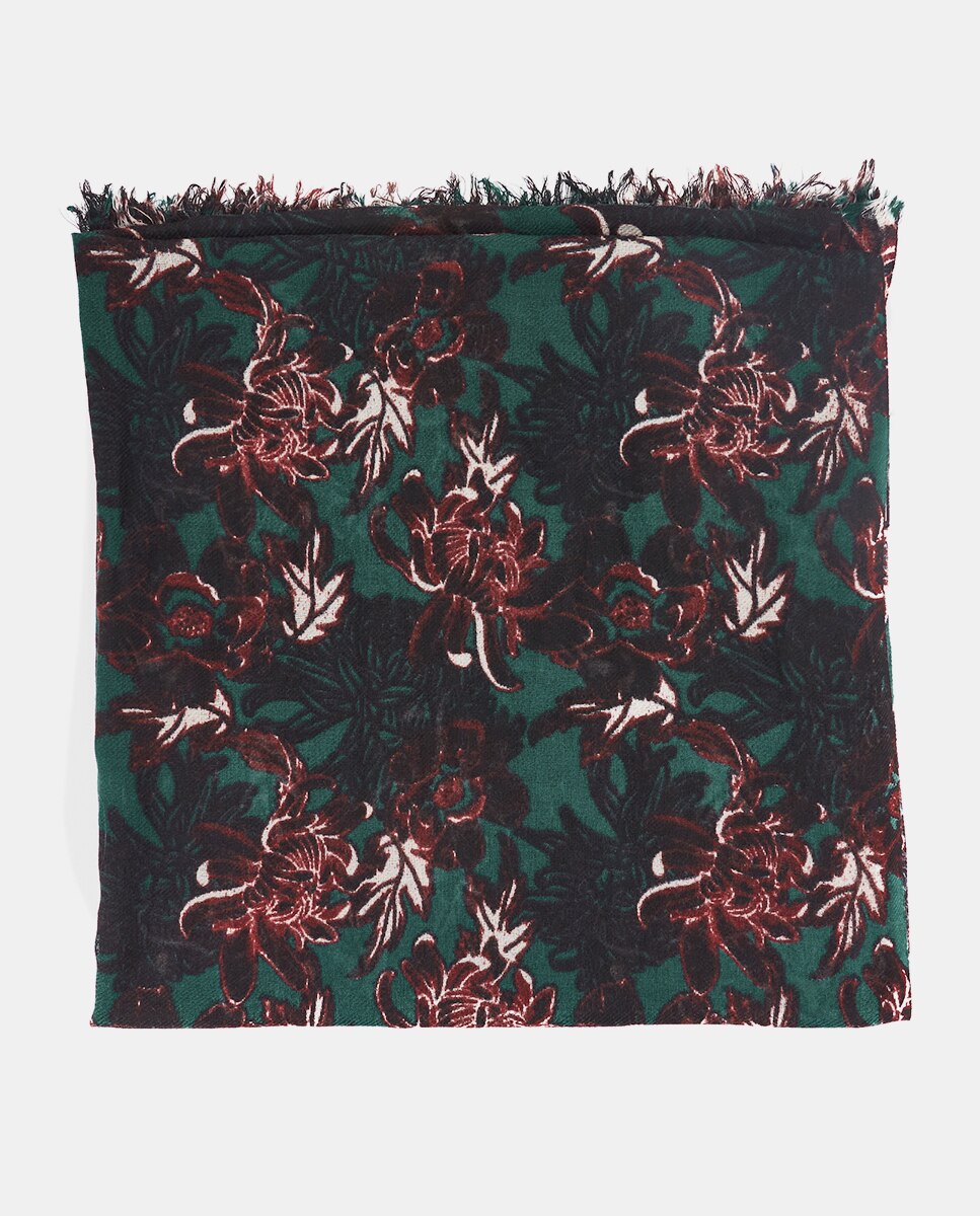 Écharpe de Lã com Estampado Floral Preto / Vermelho-3