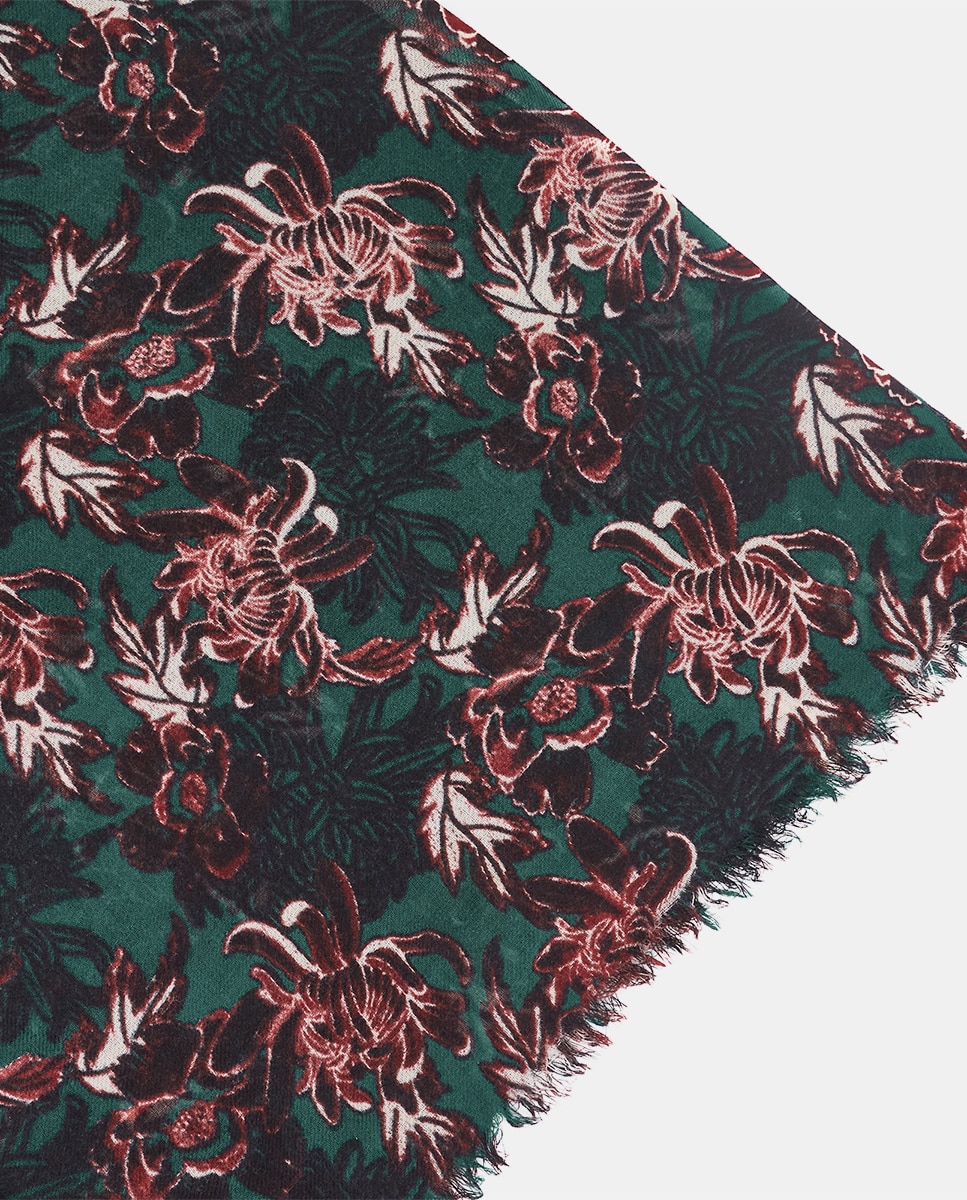 Écharpe de Lã com Estampado Floral Preto / Vermelho-5