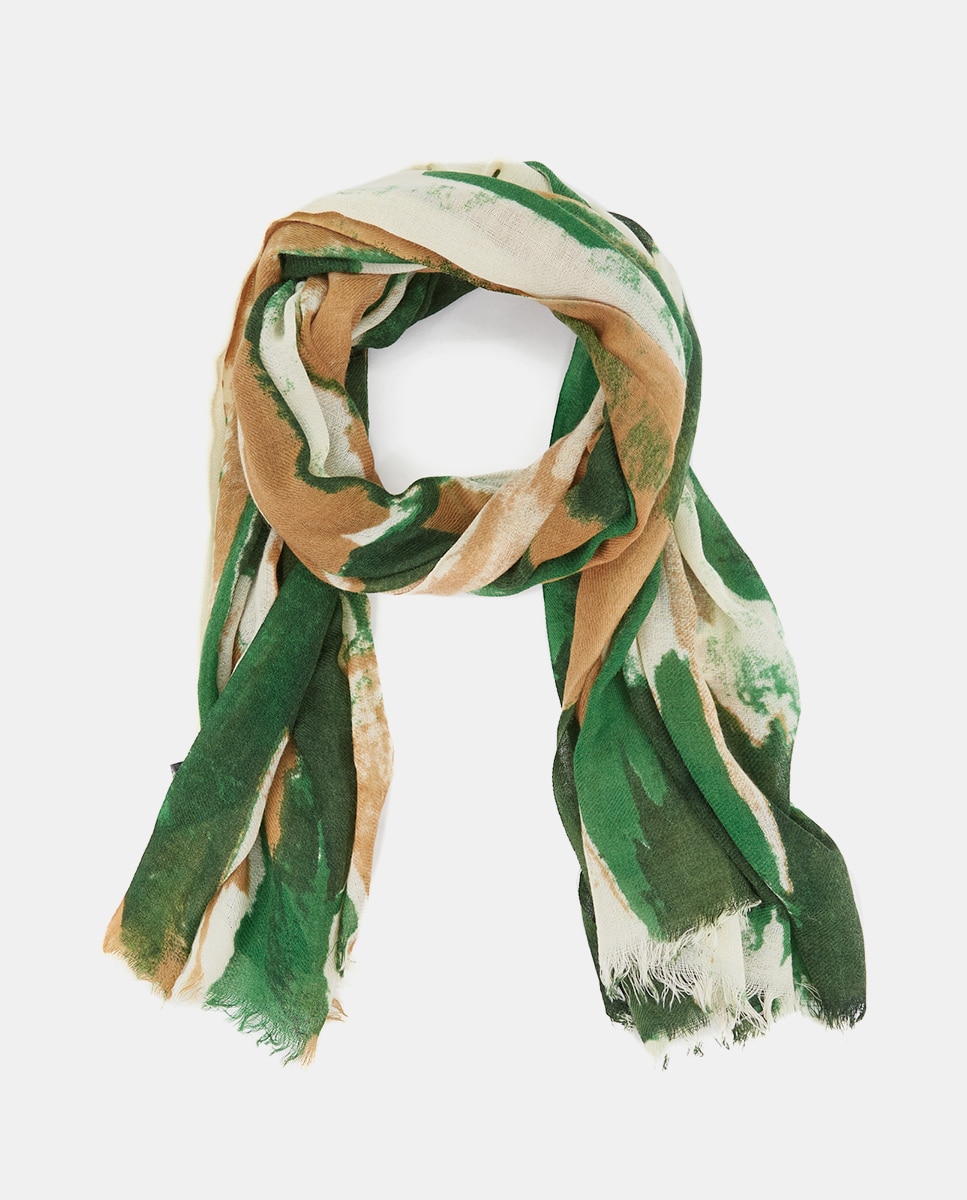 Écharpe de Lã com Estampado Abstracto Verde-2