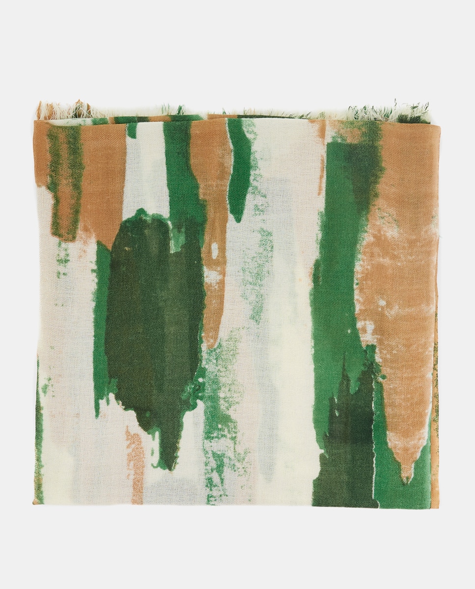 Écharpe de Lã com Estampado Abstracto Verde-3