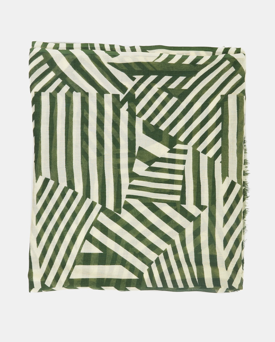 Lenço de Viscose com Estampado Linear Verde-1