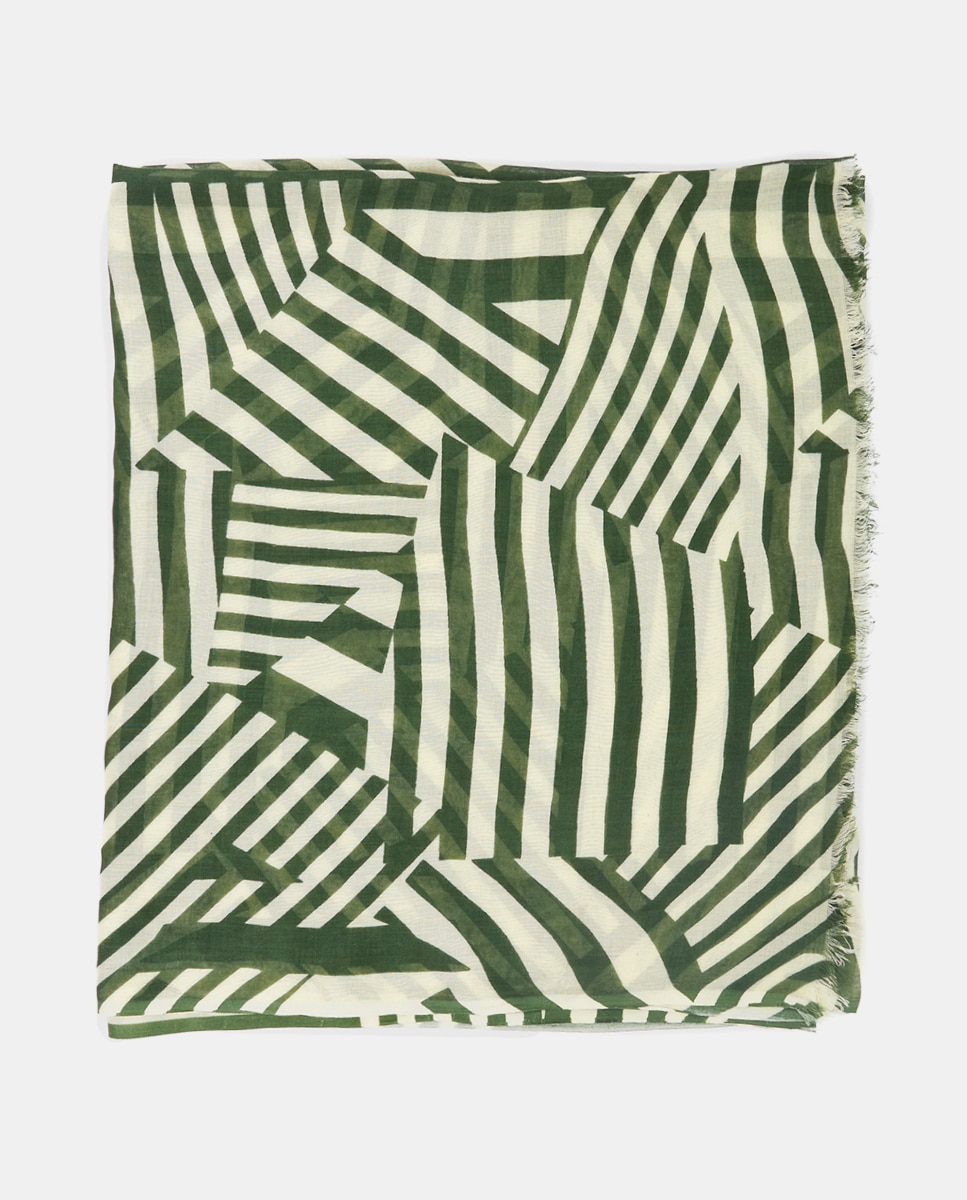 Lenço de Viscose com Estampado Linear Verde-3