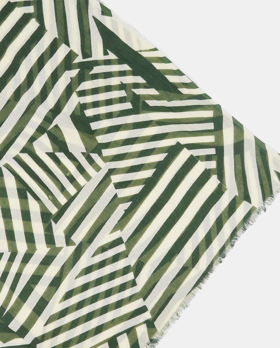 Lenço de Viscose com Estampado Linear Verde-5