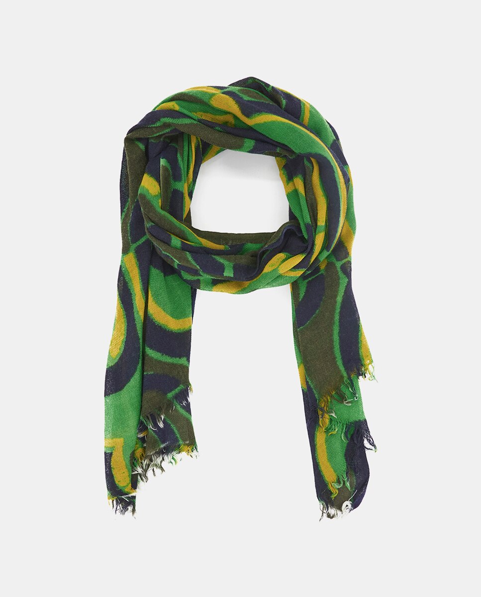 Écharpe de Lã com Estampado Geométrico Preto / Verde-2