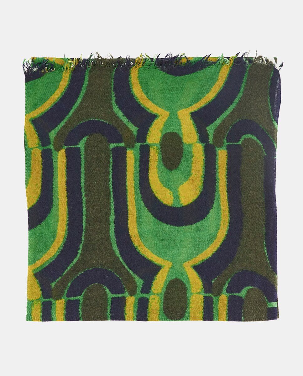 Écharpe de Lã com Estampado Geométrico Preto / Verde-3