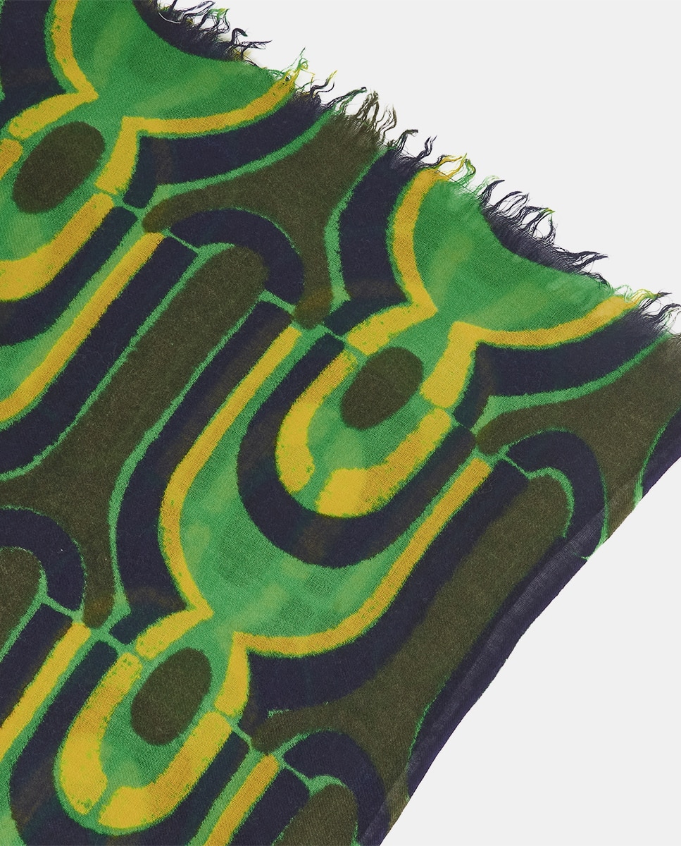 Écharpe de Lã com Estampado Geométrico Preto / Verde-5