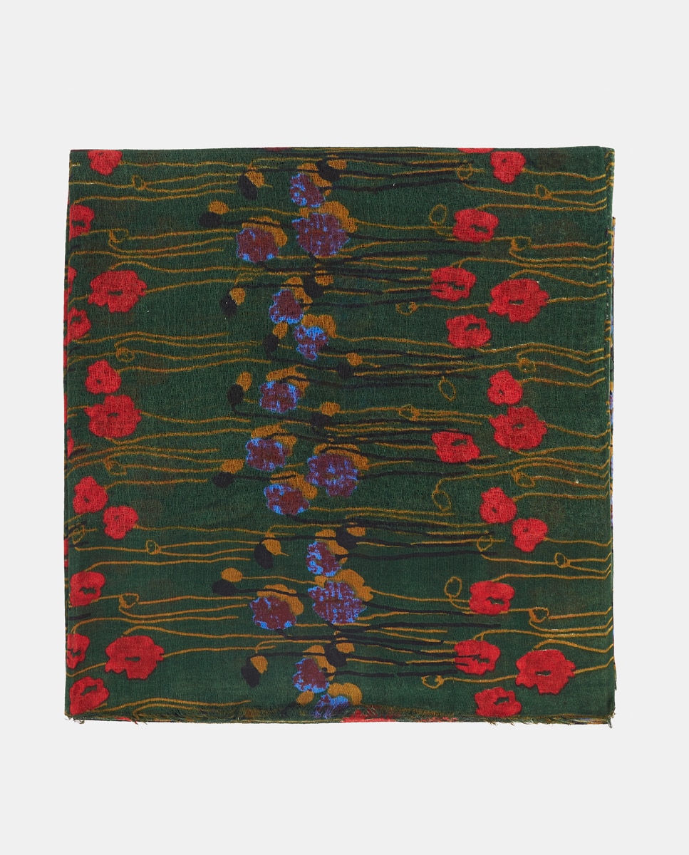 Imagem 0 de Lenço de Lã com Estampado Floral em Preto