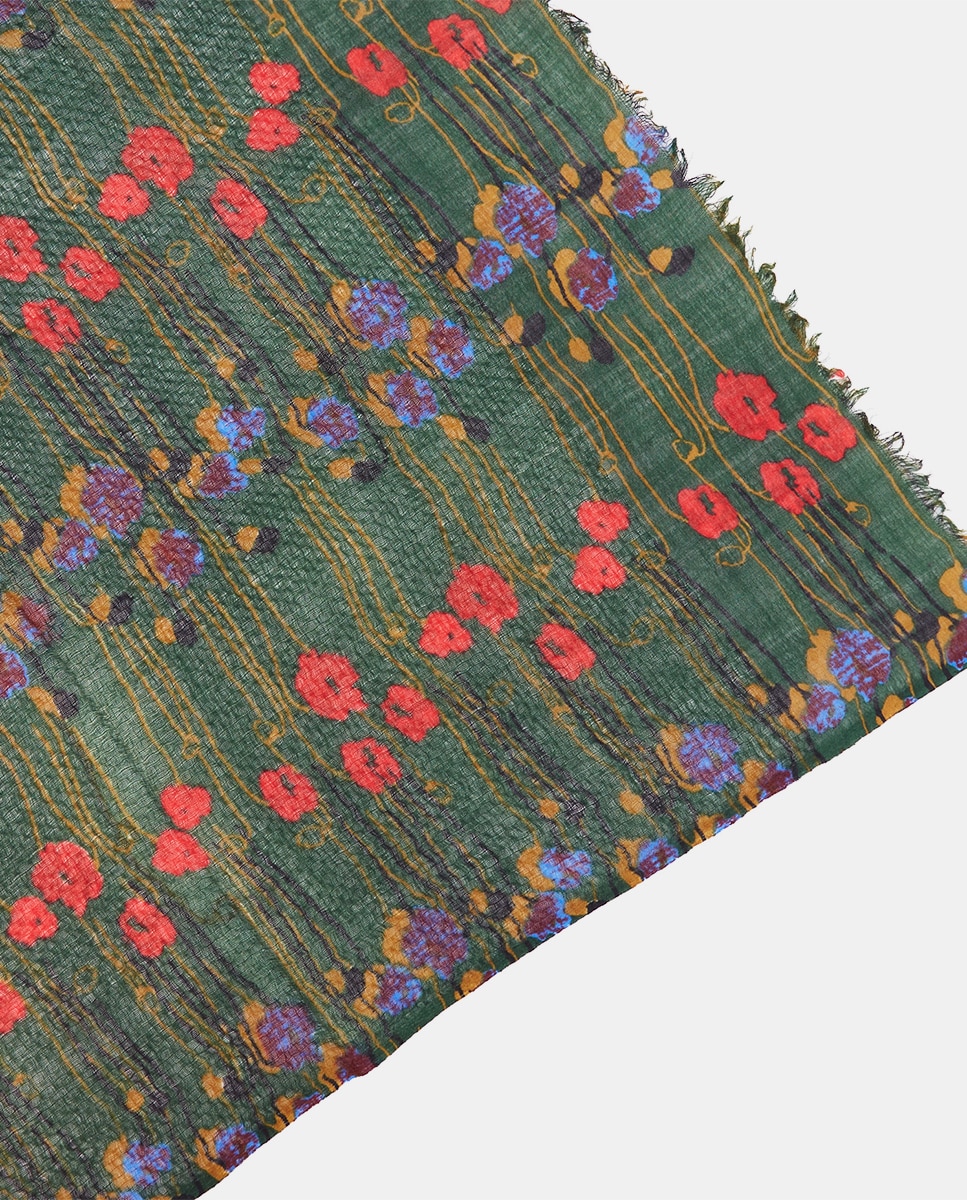 Lenço de Lã com Estampado Floral em Preto Multicolor-3