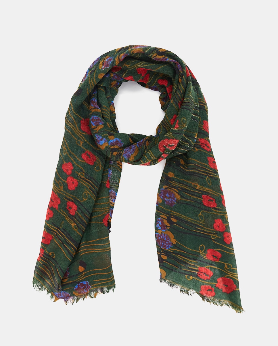 Lenço de Lã com Estampado Floral em Preto Multicolor-5
