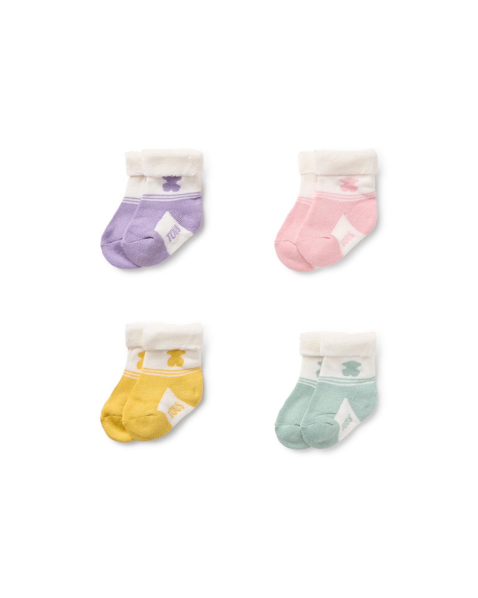 Pack de 4 Meias para Bebé Urso e Franjas Rosa-2