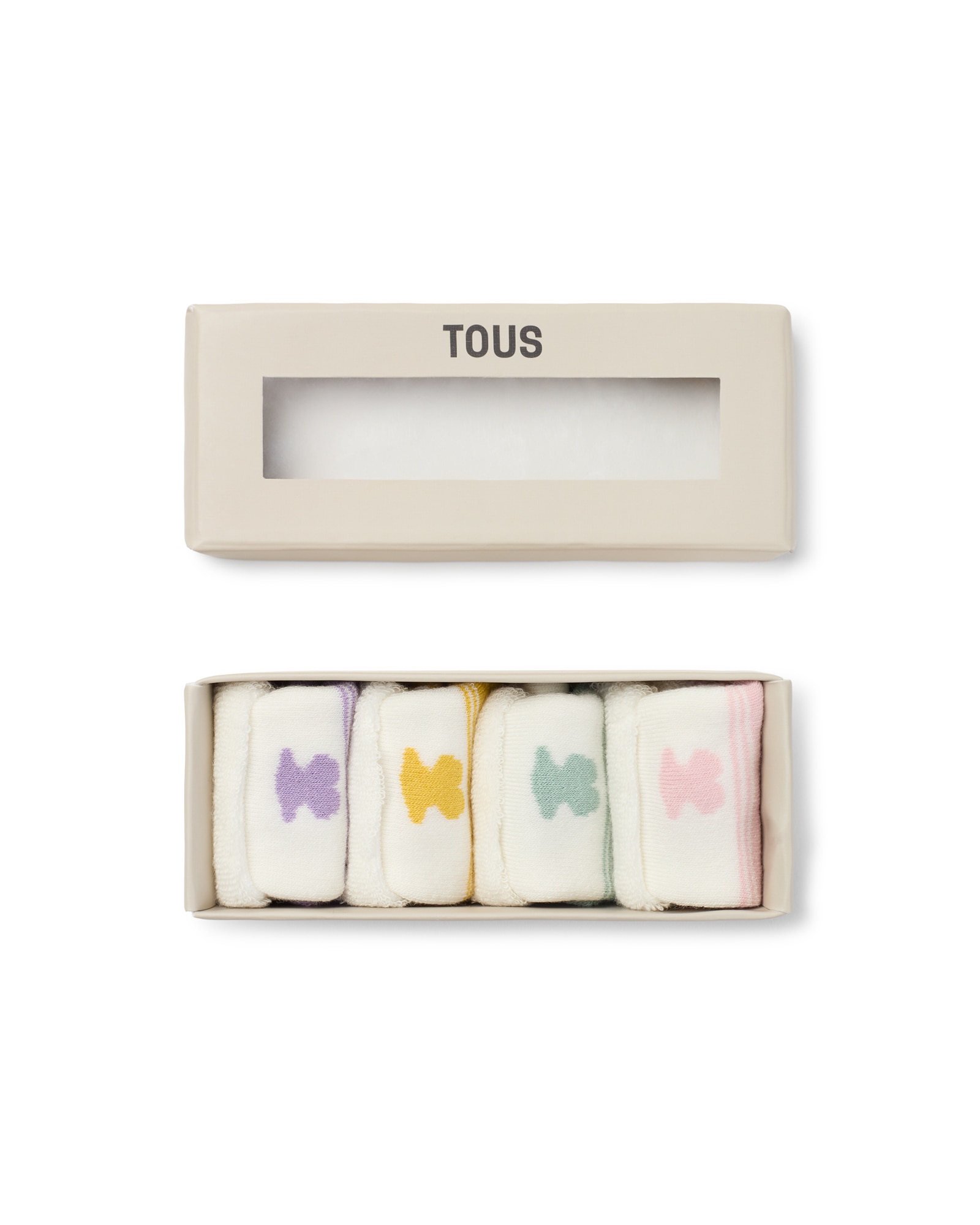 Pack de 4 Meias para Bebé Urso e Franjas Rosa-4
