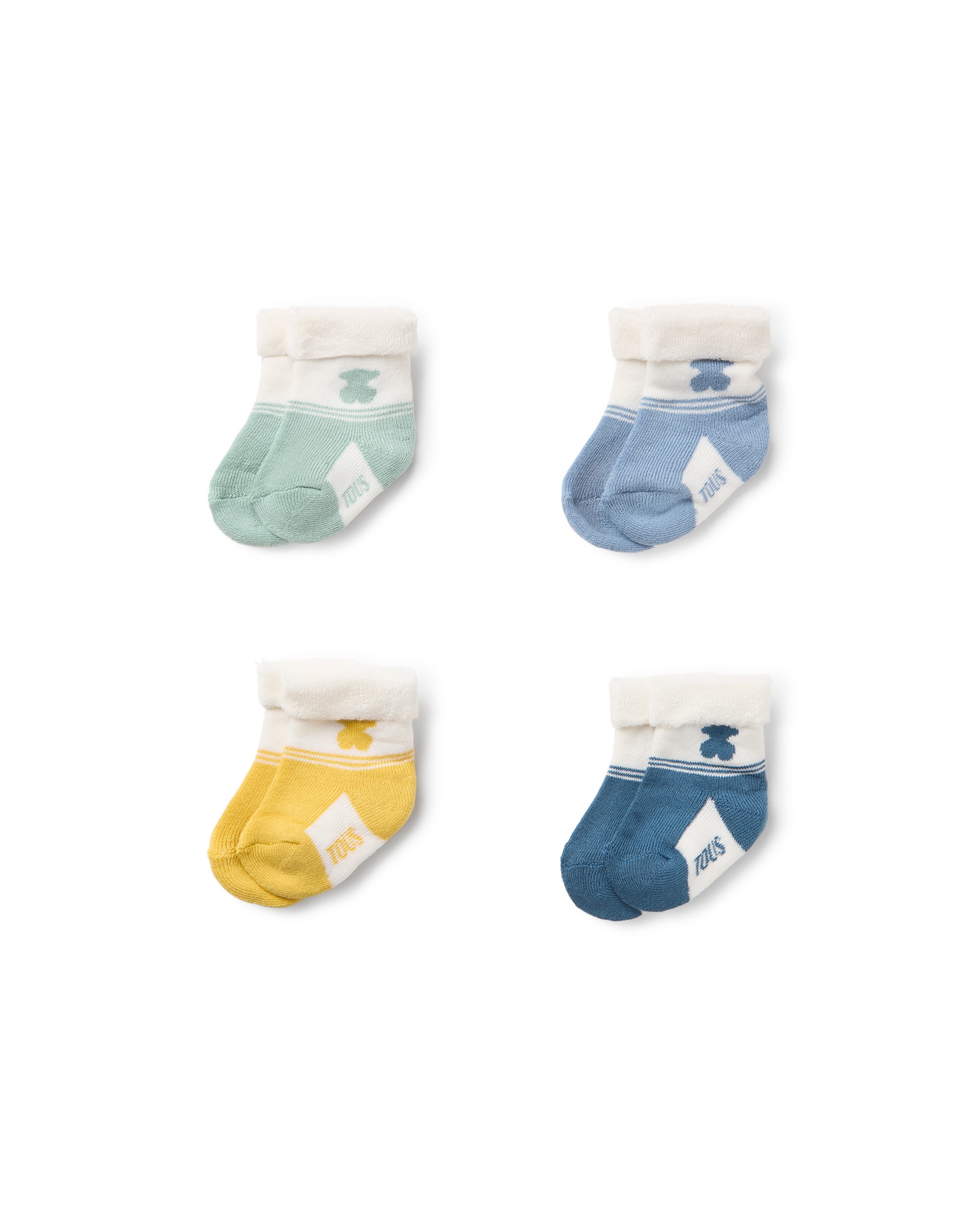 Pack de 4 Meias para Bebé Urso e Franjas Azul-2