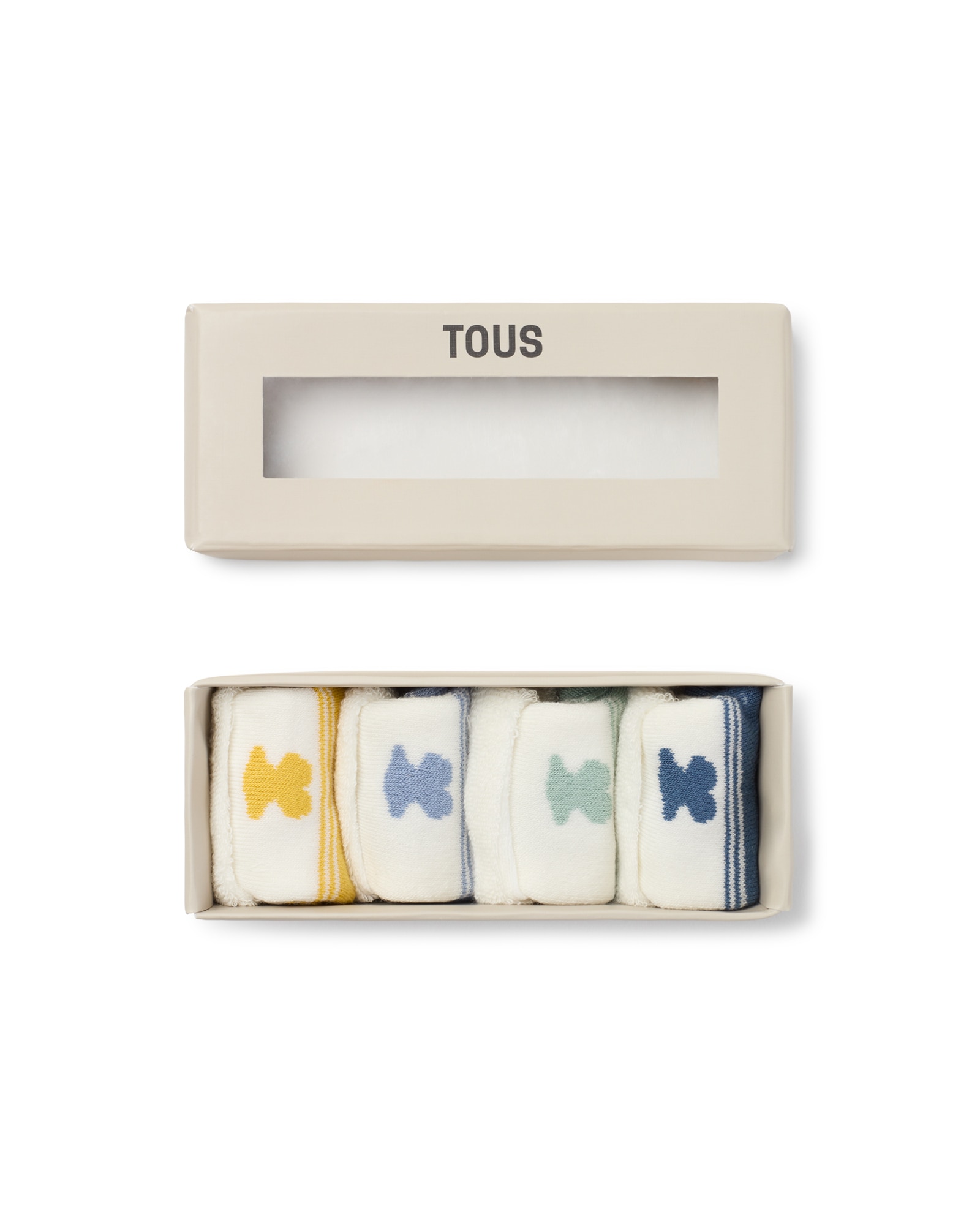 Pack de 4 Meias para Bebé Urso e Franjas Azul-4