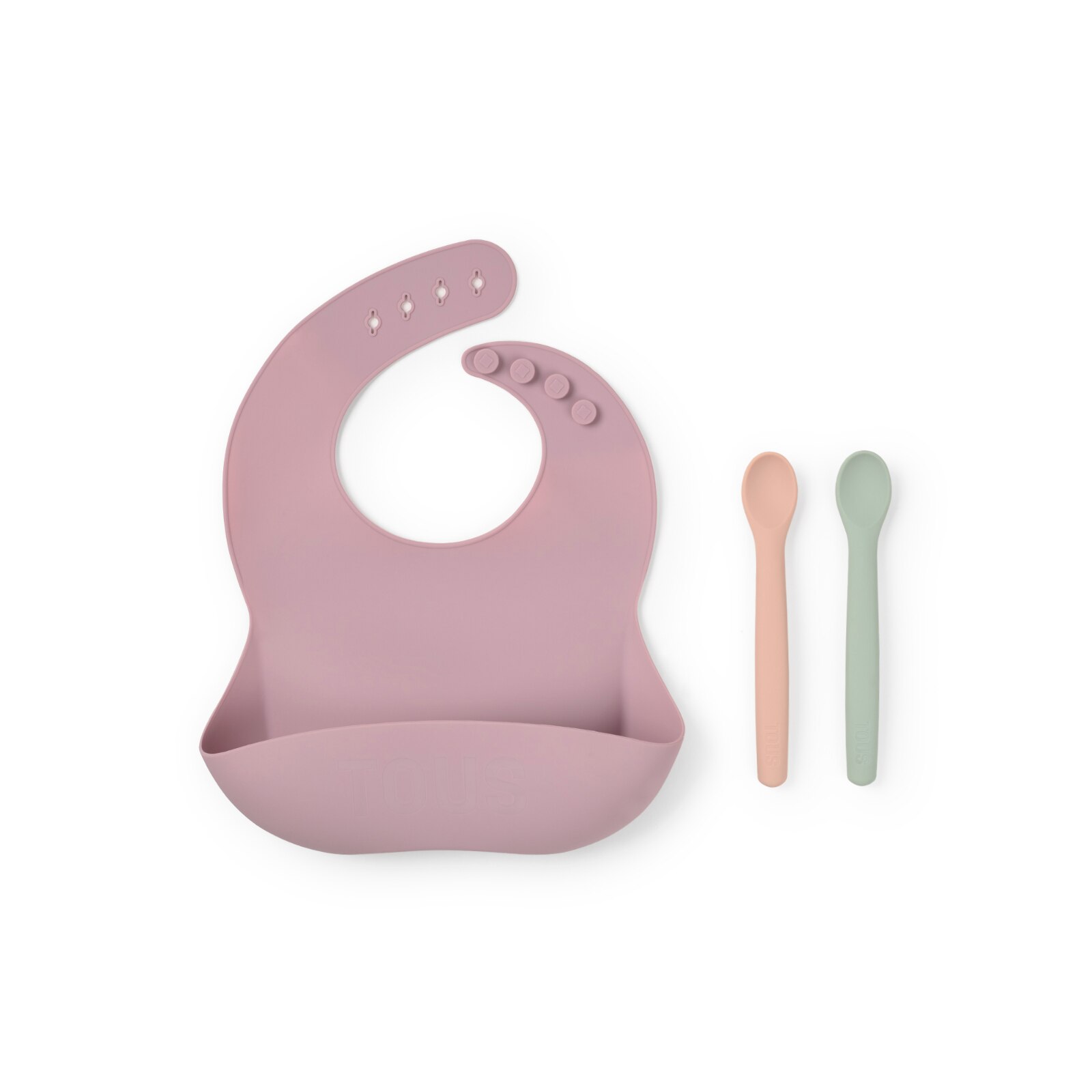Set de Babete e 2 Colheres Tous Baby de Silicone Rosa-4
