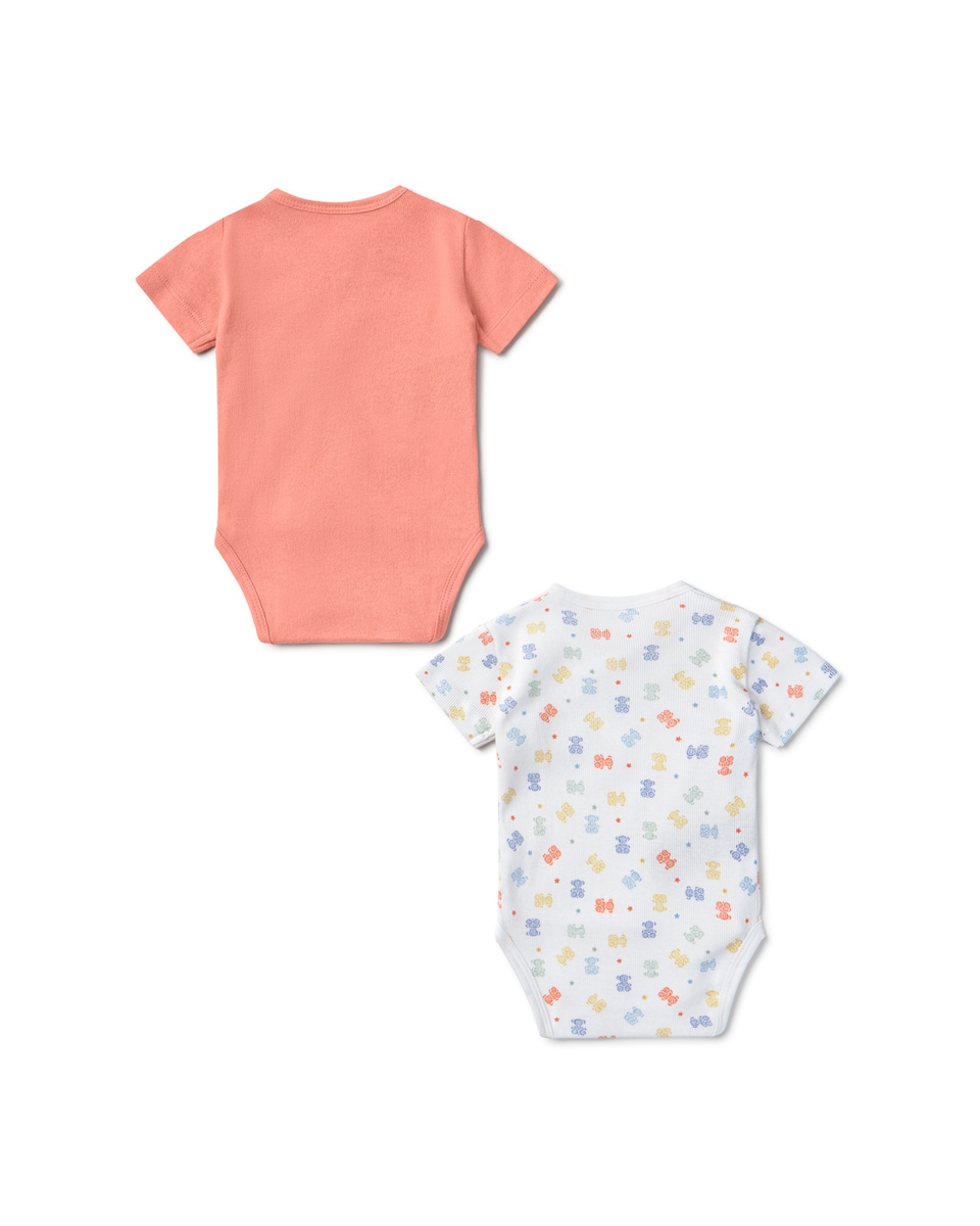 Pack de 2 Bodys para Bebé Combinados com Ursos Multicolor e Liso Rosa-2