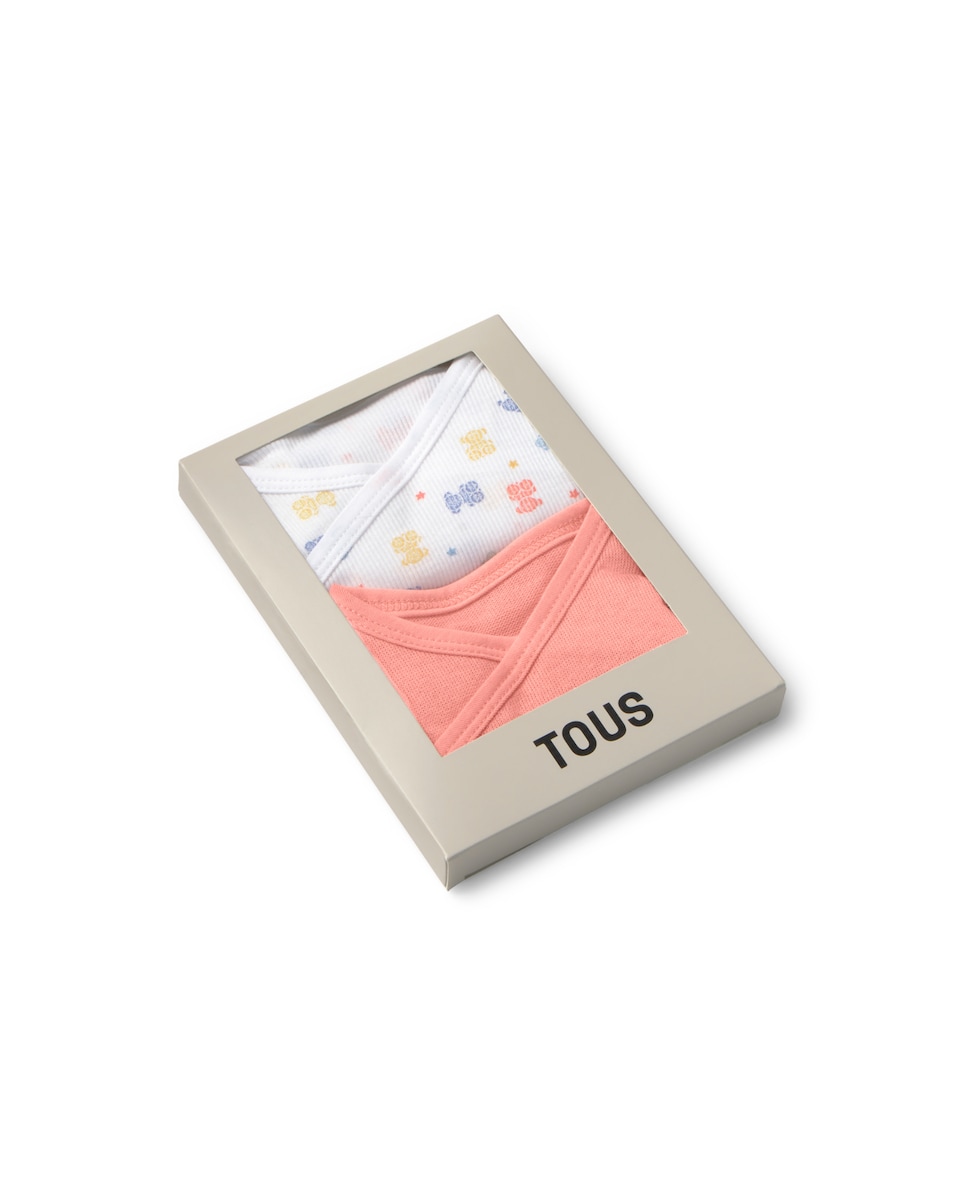 Pack de 2 Bodys para Bebé Combinados com Ursos Multicolor e Liso Rosa-4