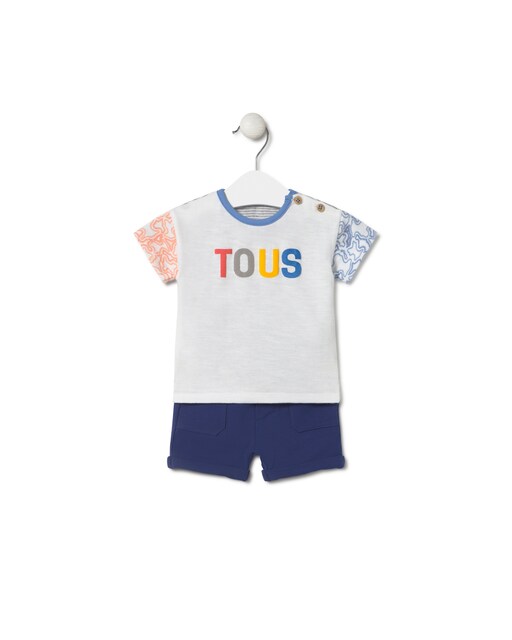 Imagem 0 de Conjunto para Bebé de Algodão com T-shirt Colour Block e Calções Liso