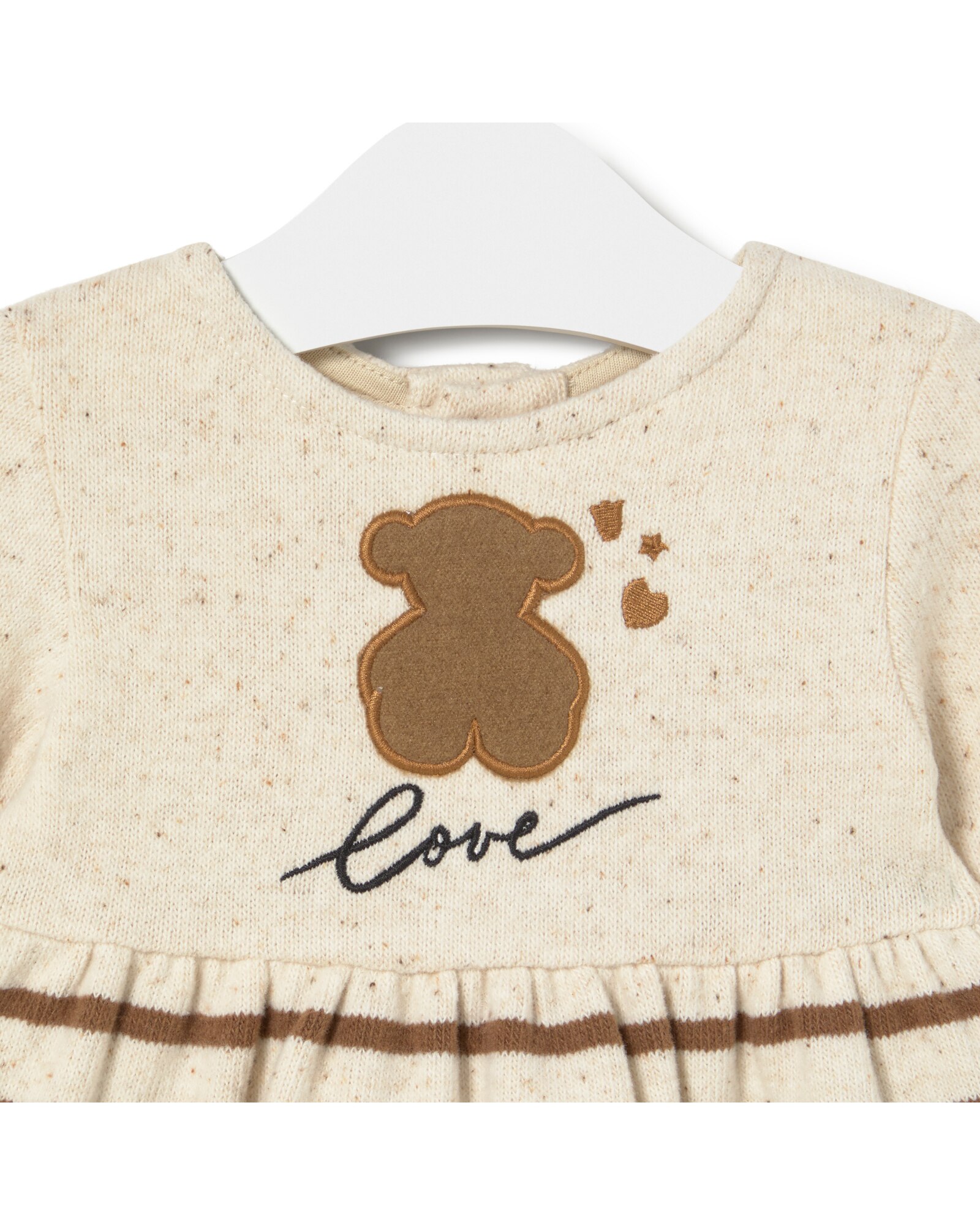 Vestido para Bebé Evasé Liso e Às Riscas Cru-3