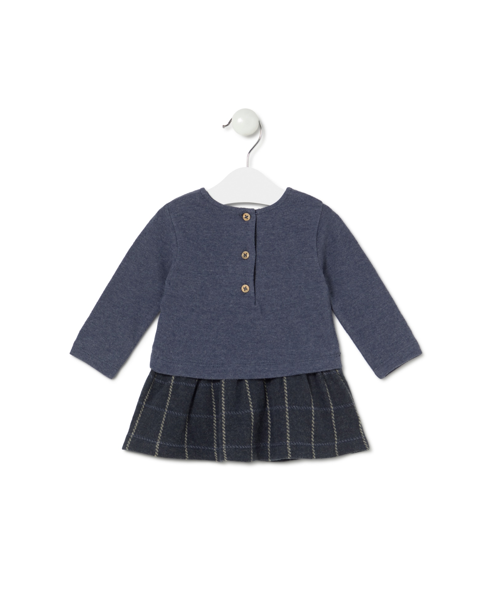 Vestido para Bebé em Malha e Quadrado com Urso Azul-marinho-2
