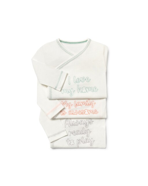 Imagem 0 de Pack de Três Bodies para Bebé em Algodão Liso Bordados