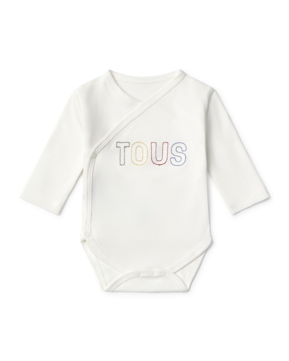 Conjunto para Bebé Recém-nascido de Malha e Algodão Estampado com Meias Cru-3