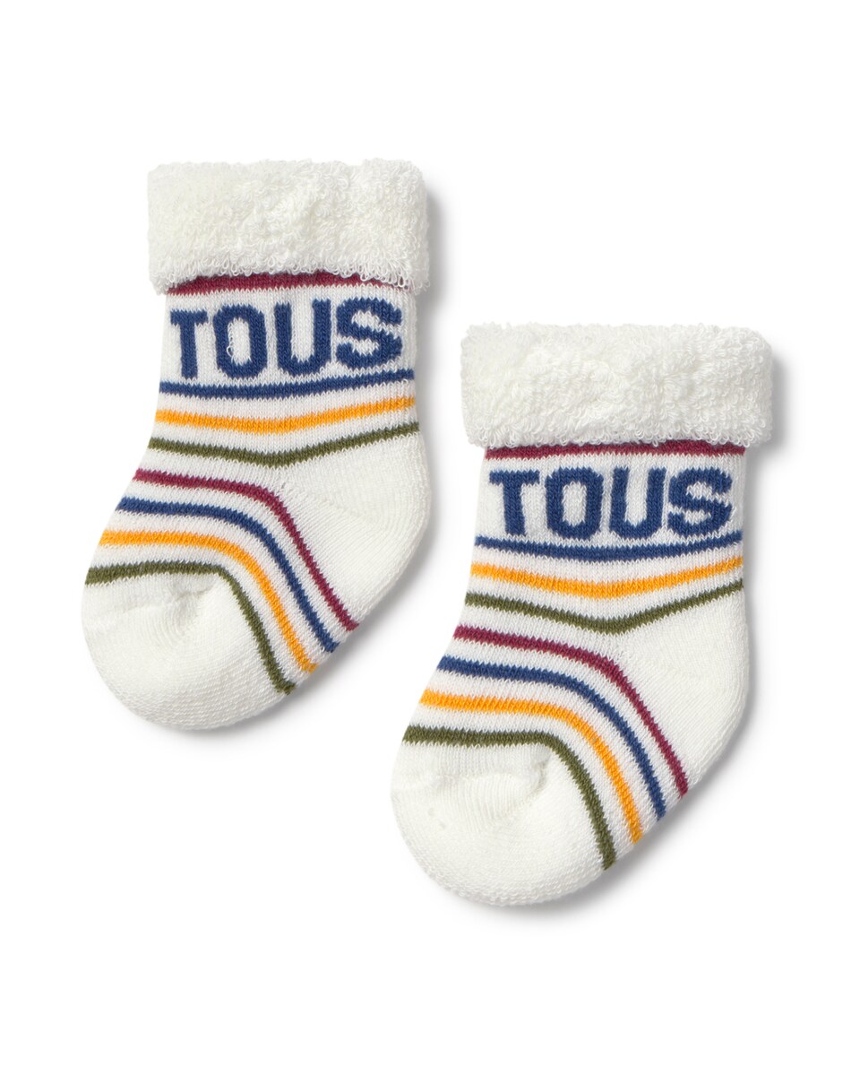 Conjunto para Bebé Recém-nascido de Malha e Algodão Estampado com Meias Cru-4