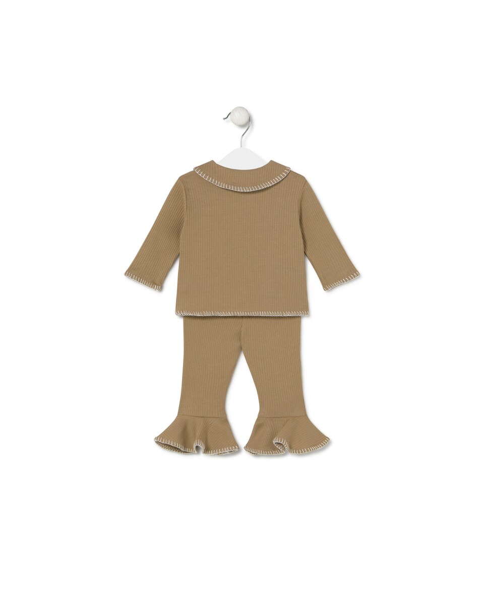 Conjunto para Bebé de Suave Algodão Canelado Bege-2