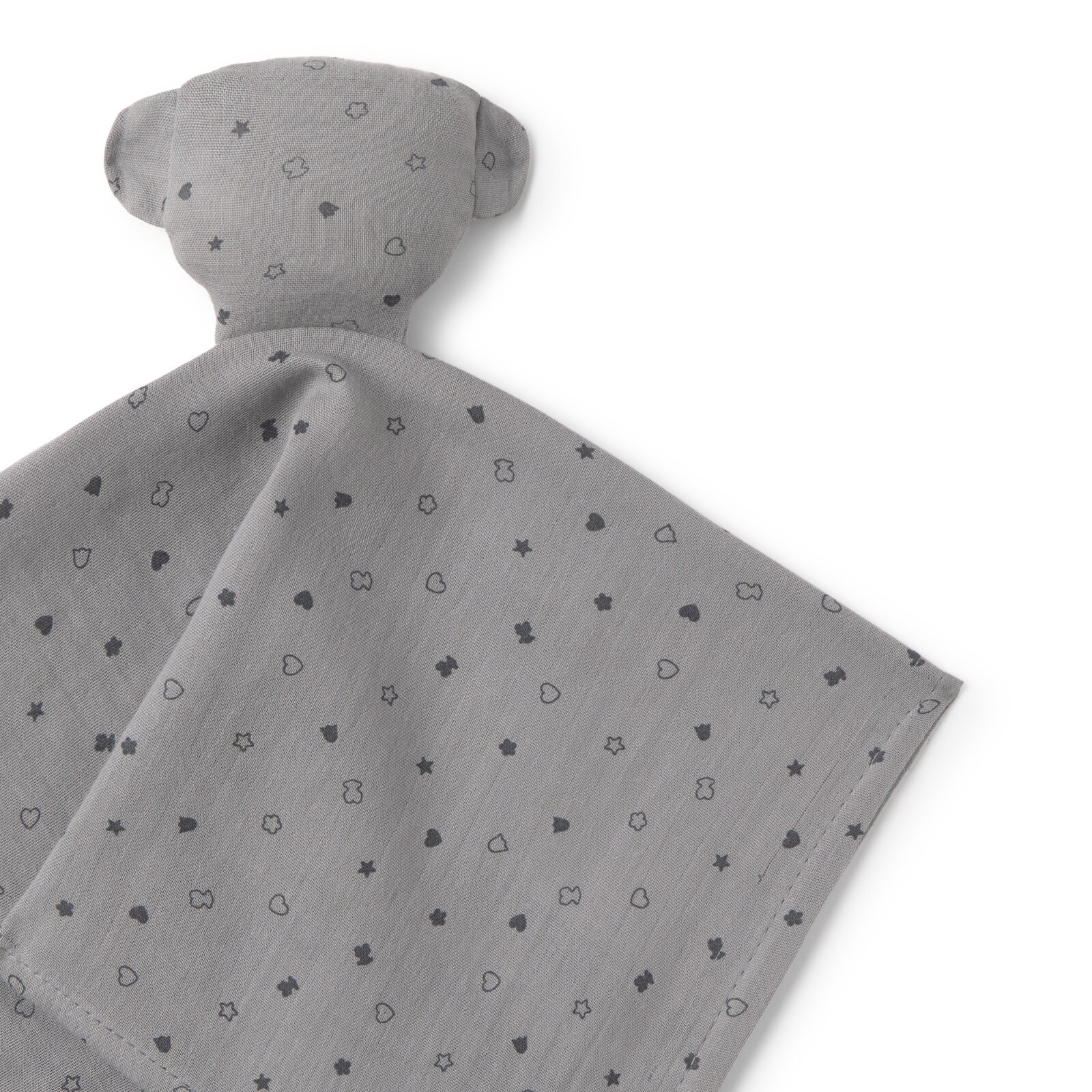 Doudou Tous Baby de Muselina Estampada com Ursos Estrelas e Corações Cinzento-3