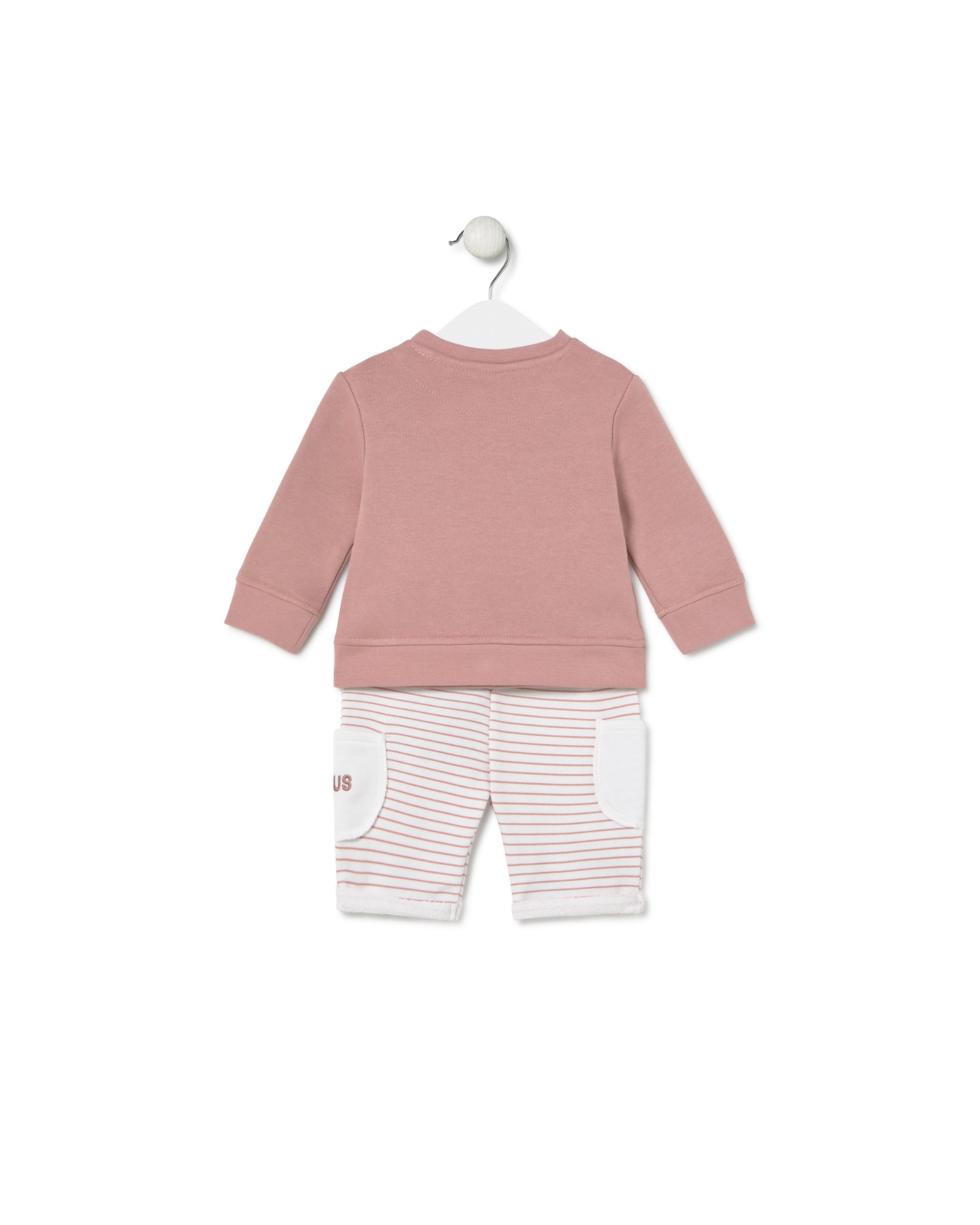 Conjunto para Bebé em Algodão Liso e Às Riscas com Urso Rosa / Branco-2