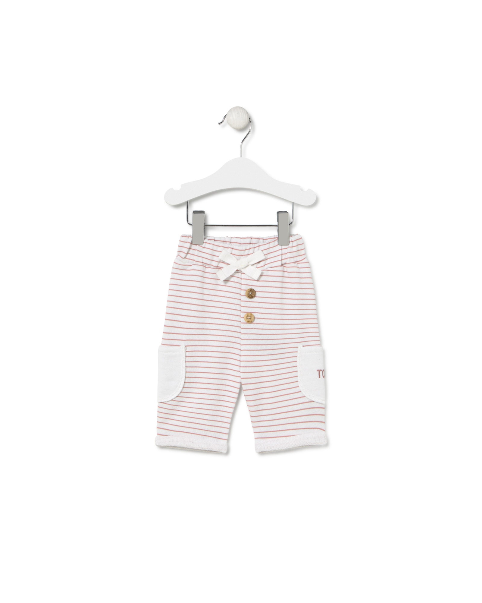 Conjunto para Bebé em Algodão Liso e Às Riscas com Urso Rosa / Branco-3