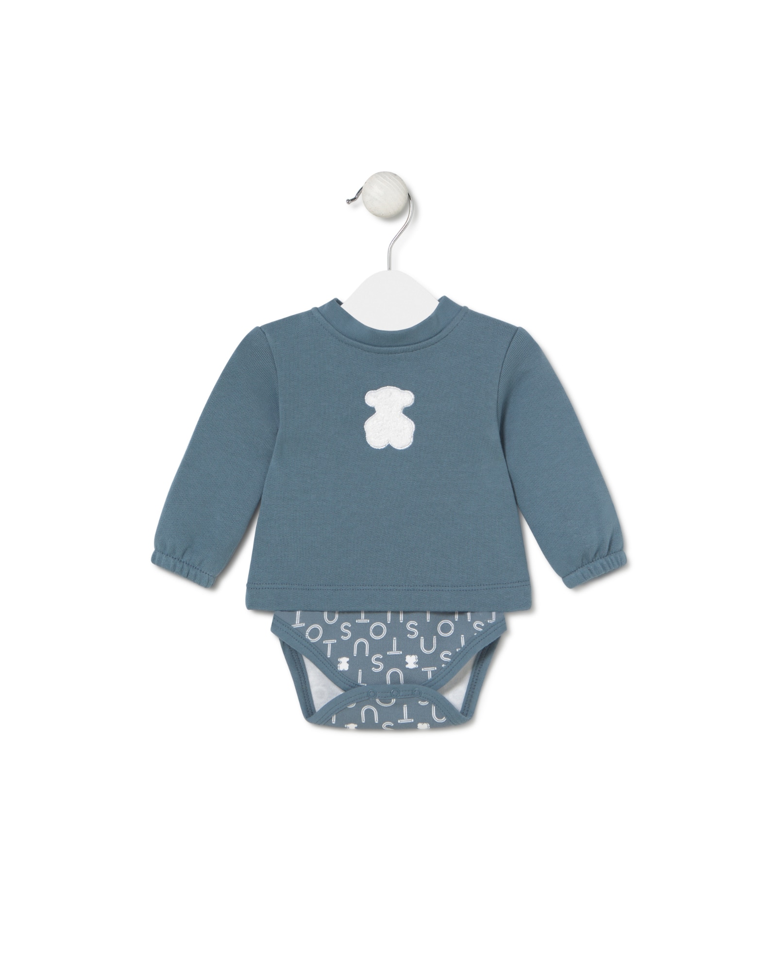 Body para Bebé com Camisola de Algodão Liso Combinada com Estampado Azul / Branco-1