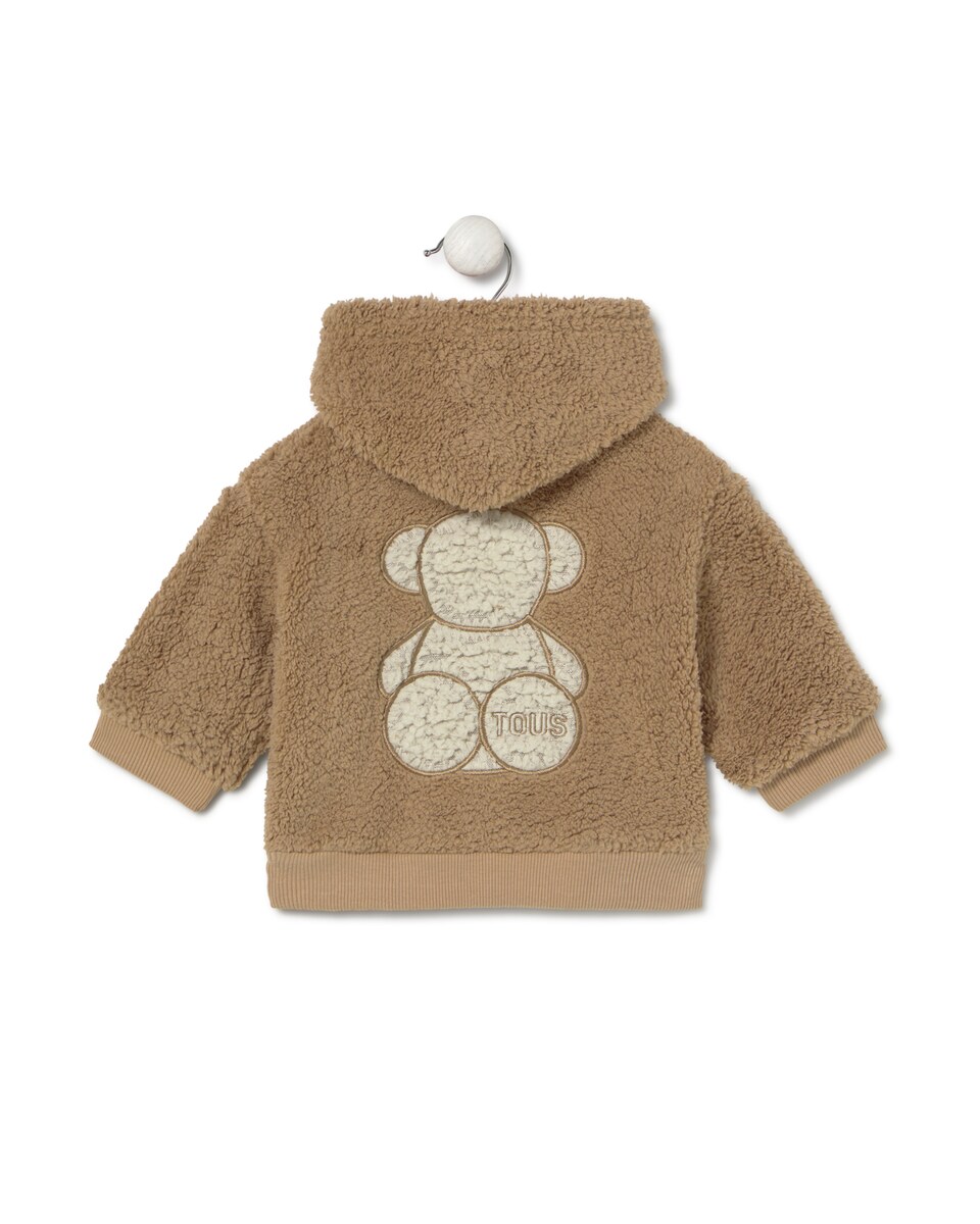 Sweatshirt para Bebé com Capuz em Suave Pelo Curto com Fecho Zip Bege-2