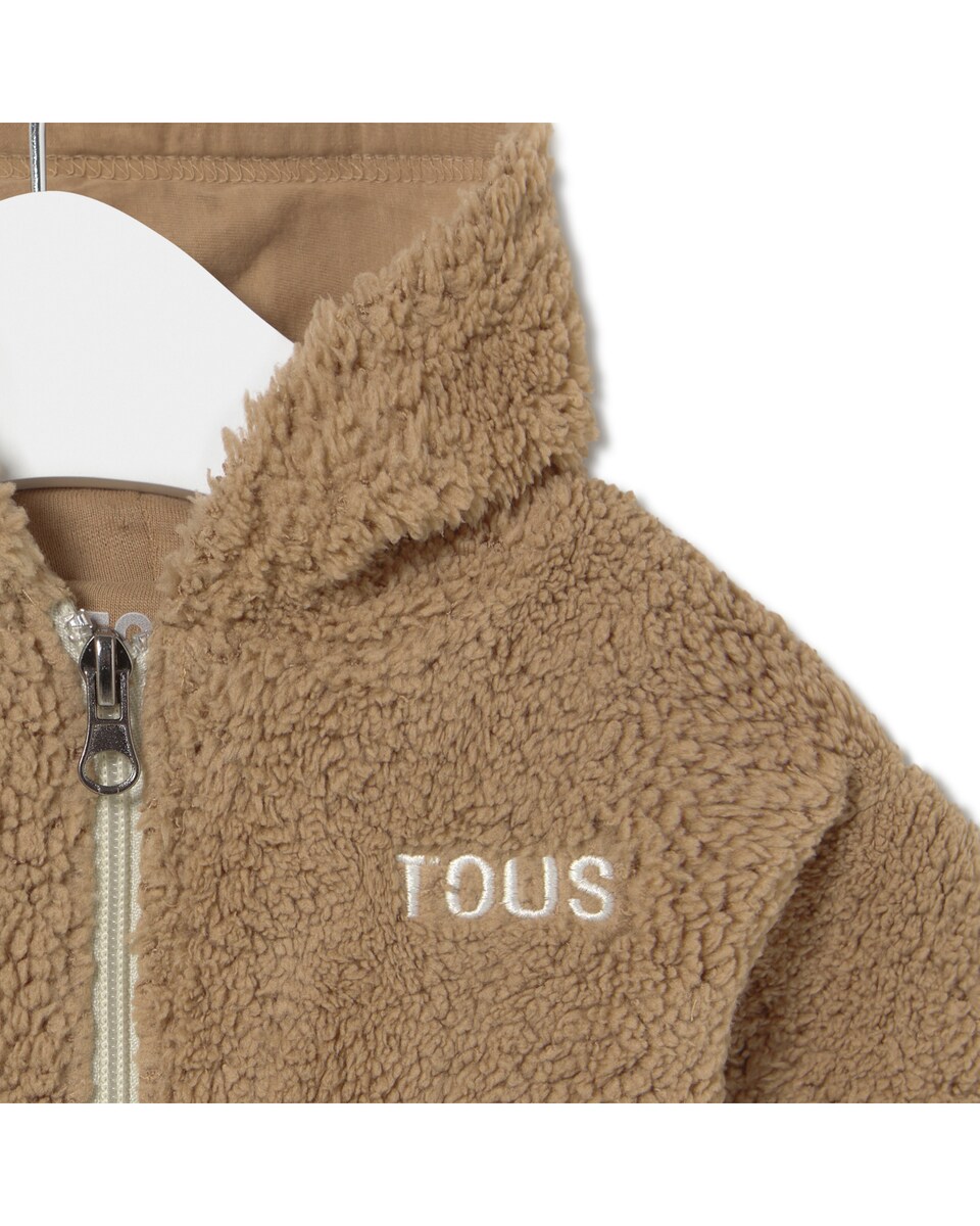 Sweatshirt para Bebé com Capuz em Suave Pelo Curto com Fecho Zip Bege-3