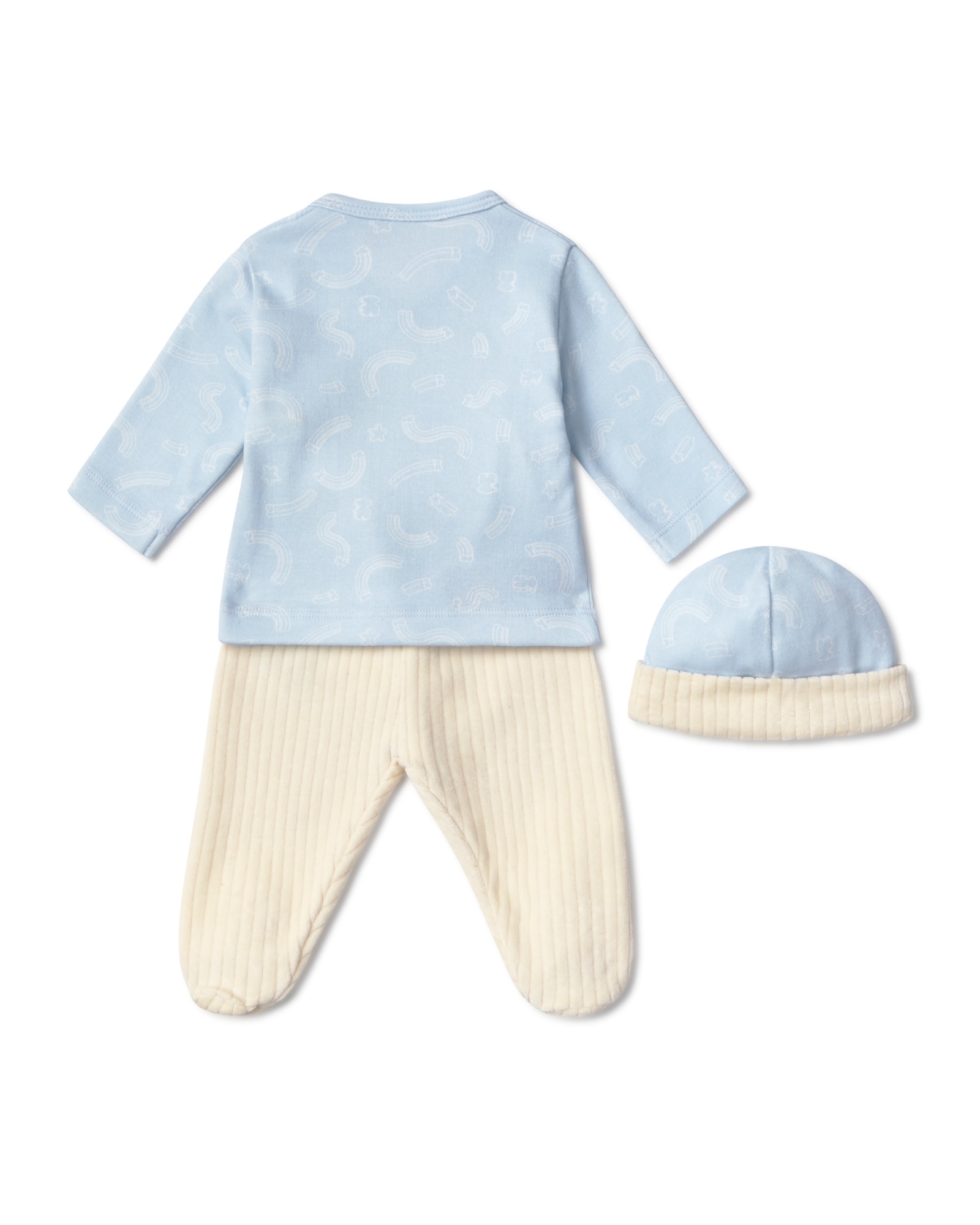 Conjunto para Bebé de Algodão Estampado e Tundosado Canelado Azul-claro-2