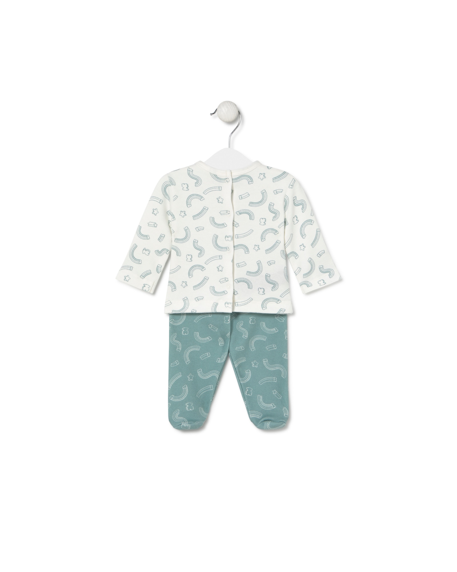 Conjunto para Bebé em Algodão Estampado com Ursos e Estrelas Arco-íris Verde-azulado-2