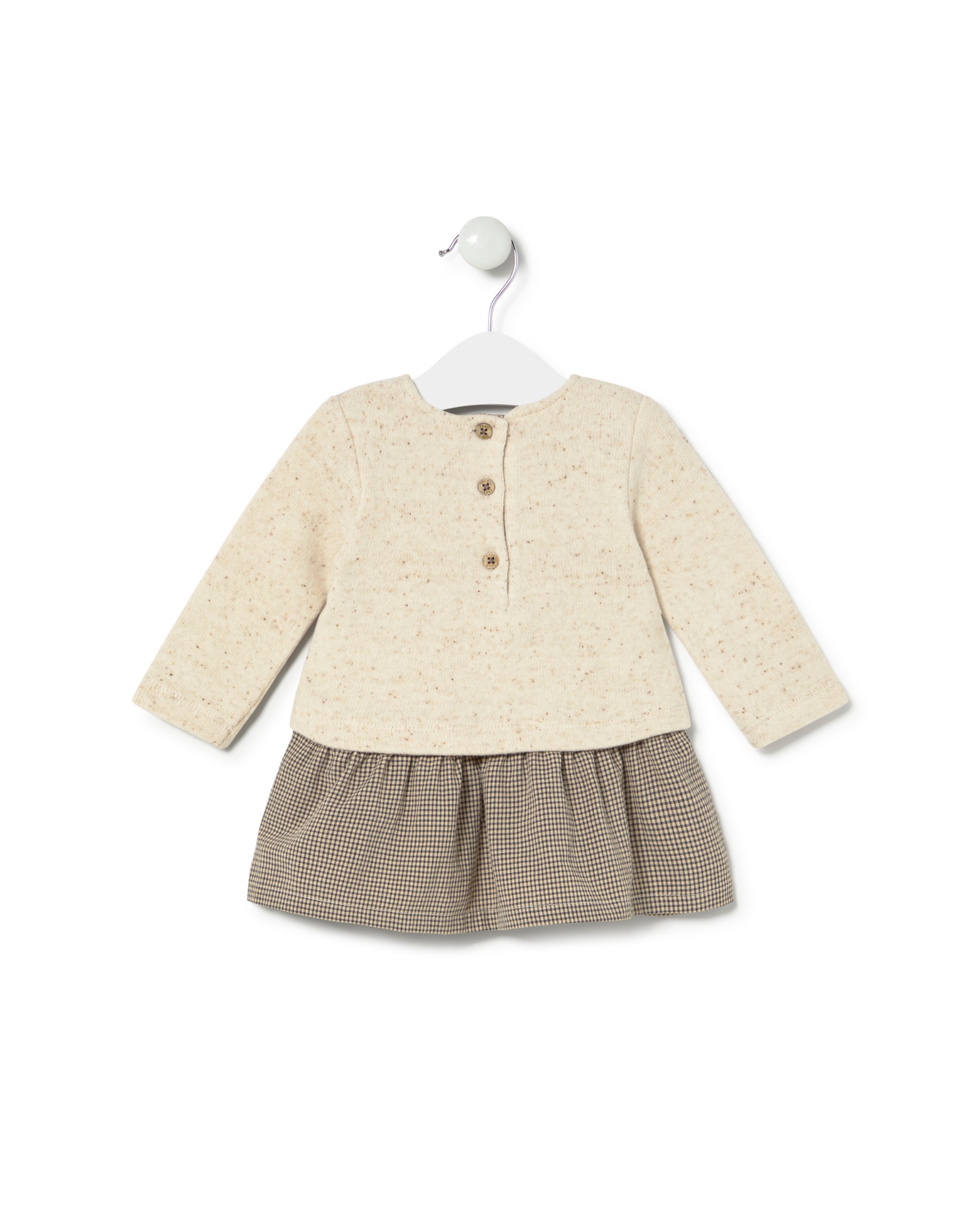 Vestido para Bebé em Malha e Quadrado Vichy Cru-2