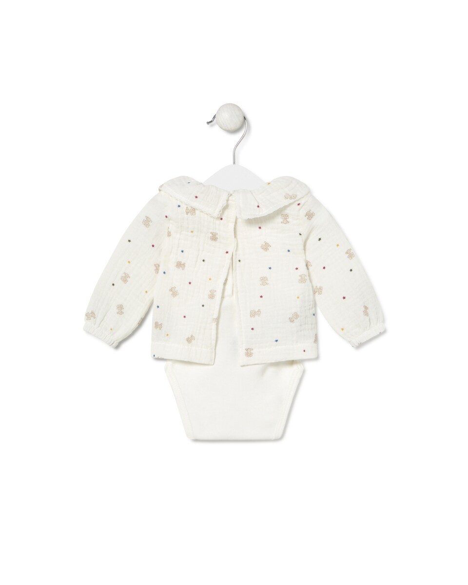 Body para Bebé com Blusa de Algodão Estampado e Liso Bege-2