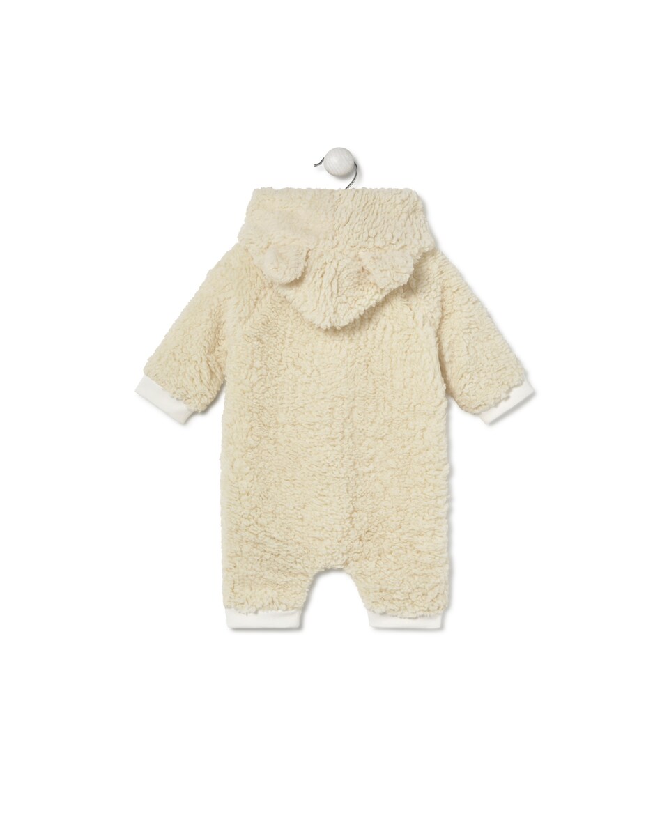 Macacão Curto para Bebé com Orelhas e Capuz de Pelo Curto Bege-2