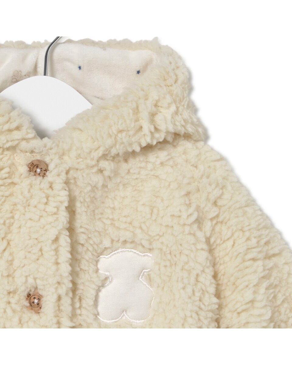 Macacão Curto para Bebé com Orelhas e Capuz de Pelo Curto Bege-3