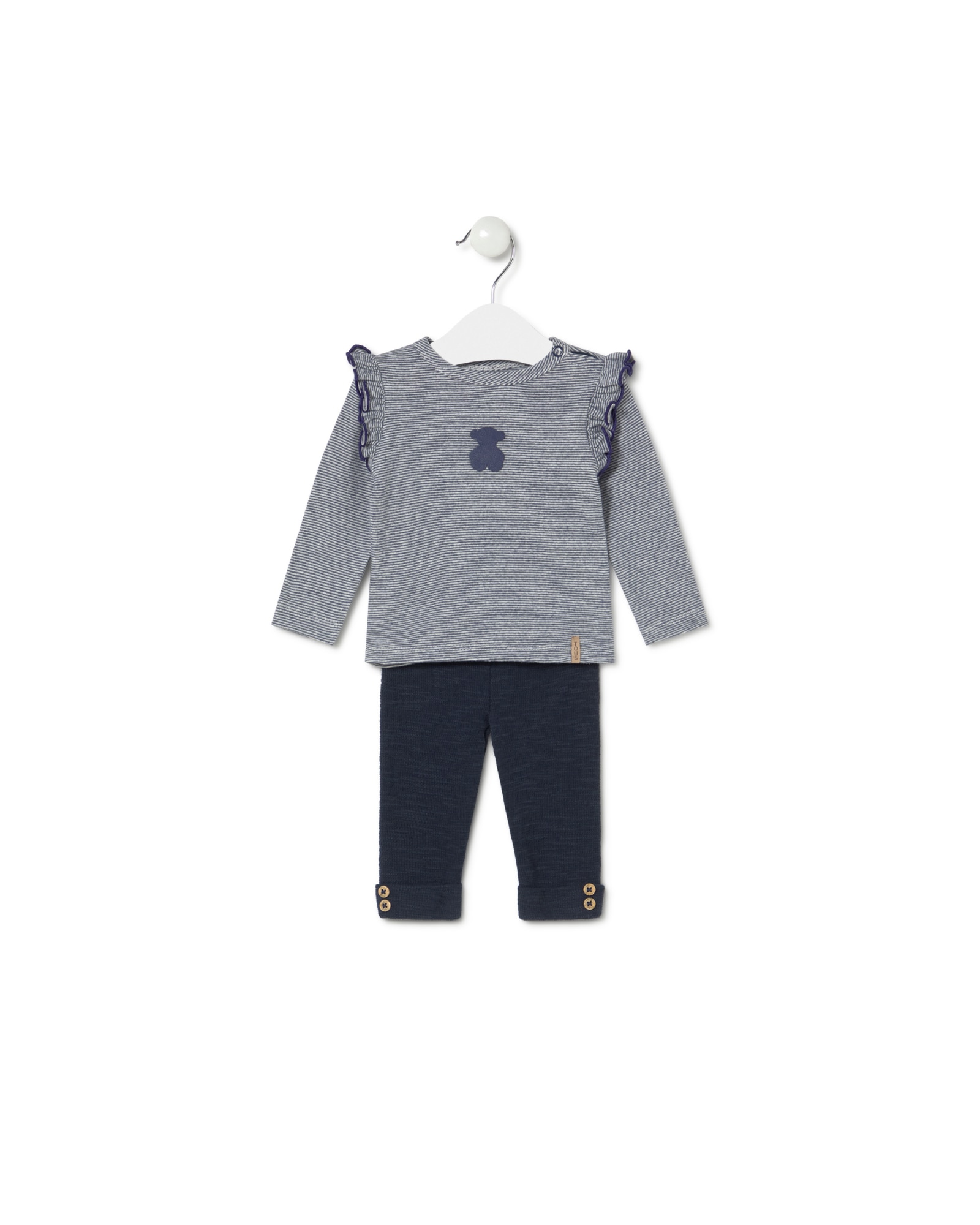 Imagem 0 de Conjunto Infantil de T-shirt Às Riscas com Urso e Leggings