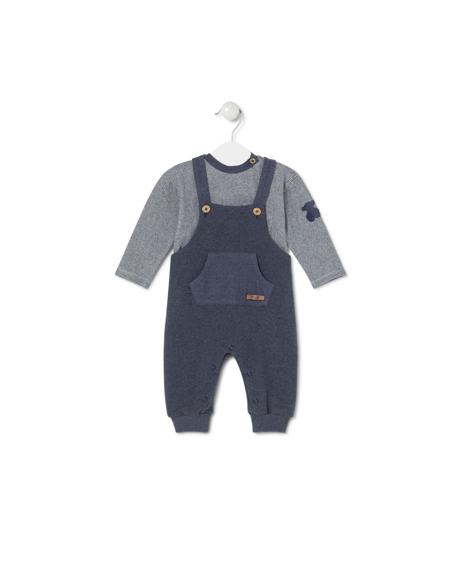 Imagem 0 de Conjunto para Bebé de T-shirt Às Riscas e Jardineira de Malha