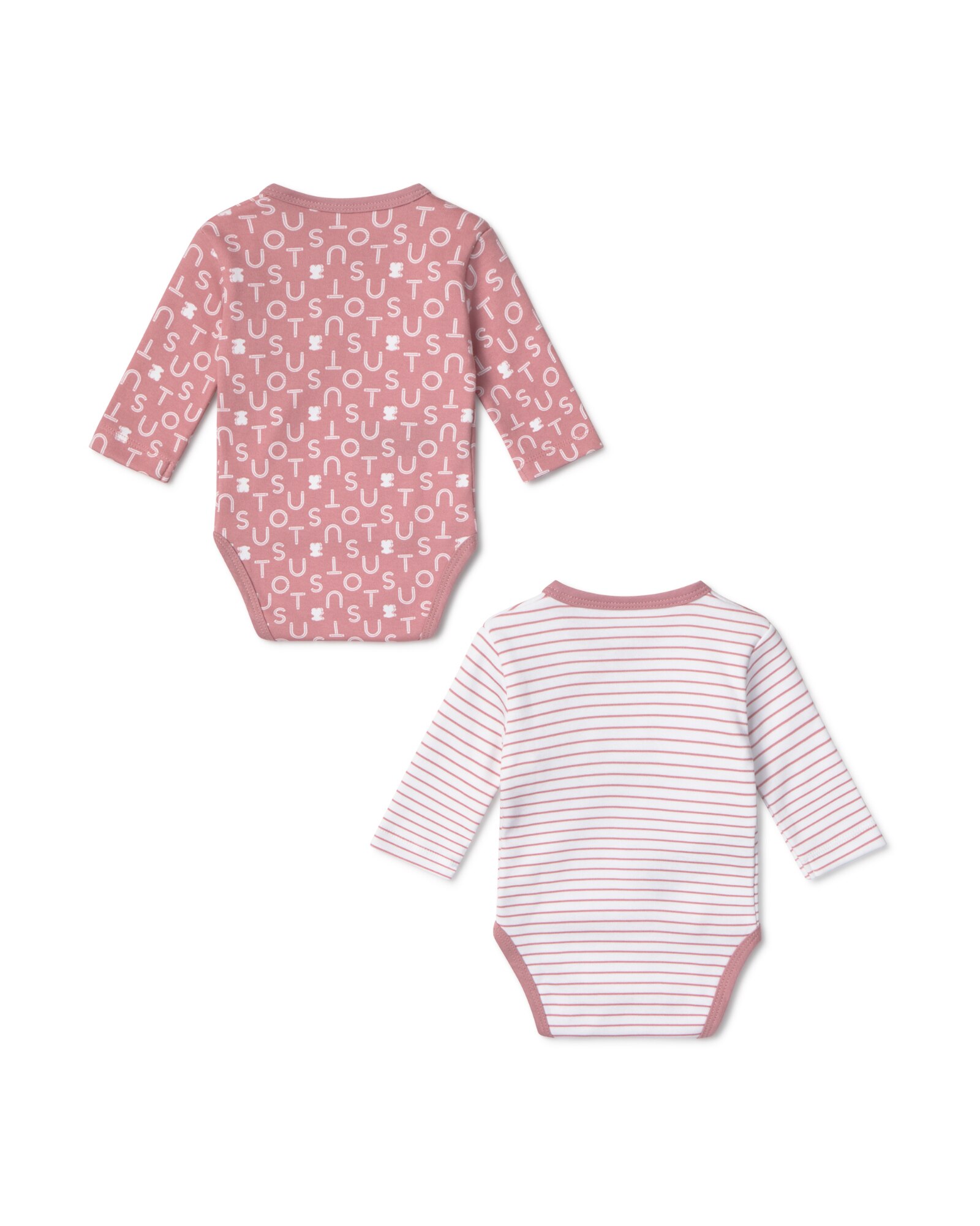 Pack de Bodies para Bebé em Algodão Estampado e Às Riscas Rosa-2