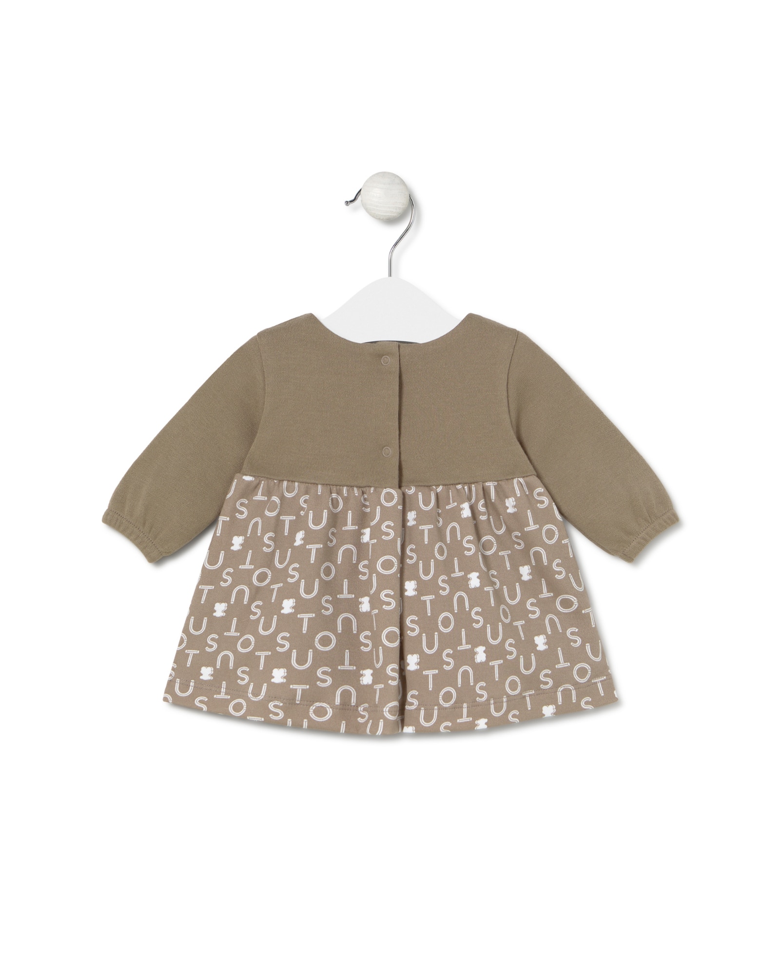 Vestido para Bebé em Algodão Liso e Estampado Bege-2