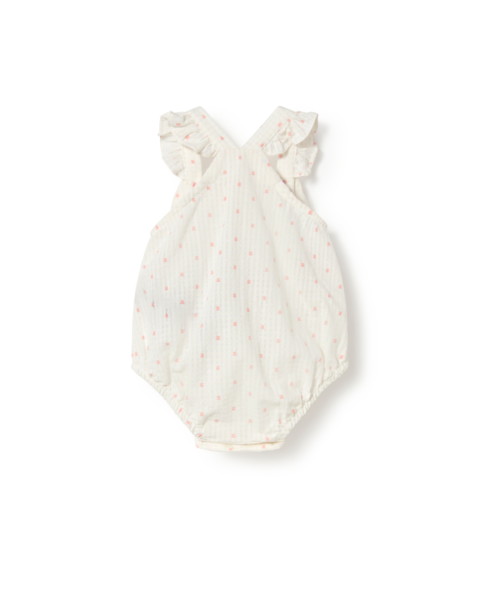 Macacão Curto para Bebé em Algodão Estampado com Ursos Branco / Rosa-2
