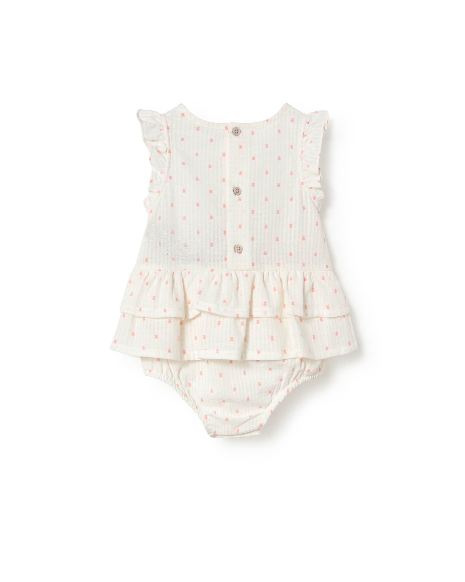 Macacão Curto para Bebé em Algodão Estampado com Ursos e Folhos Tous Branco / Rosa-2