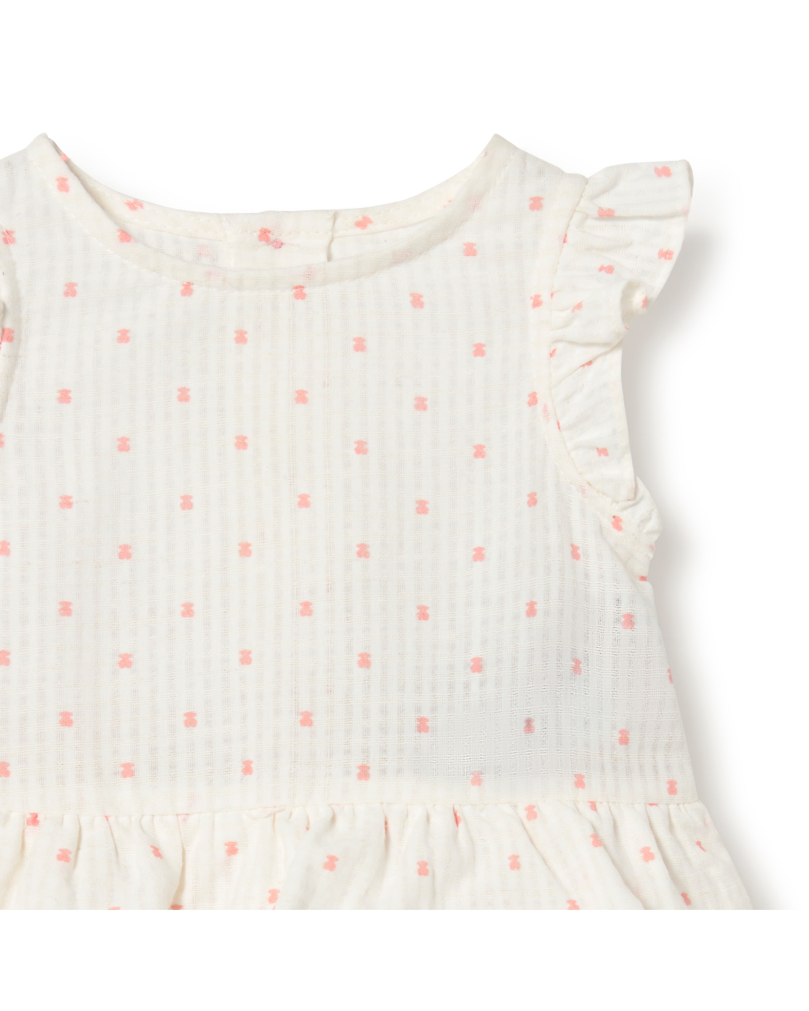 Macacão Curto para Bebé em Algodão Estampado com Ursos e Folhos Tous Branco / Rosa-3