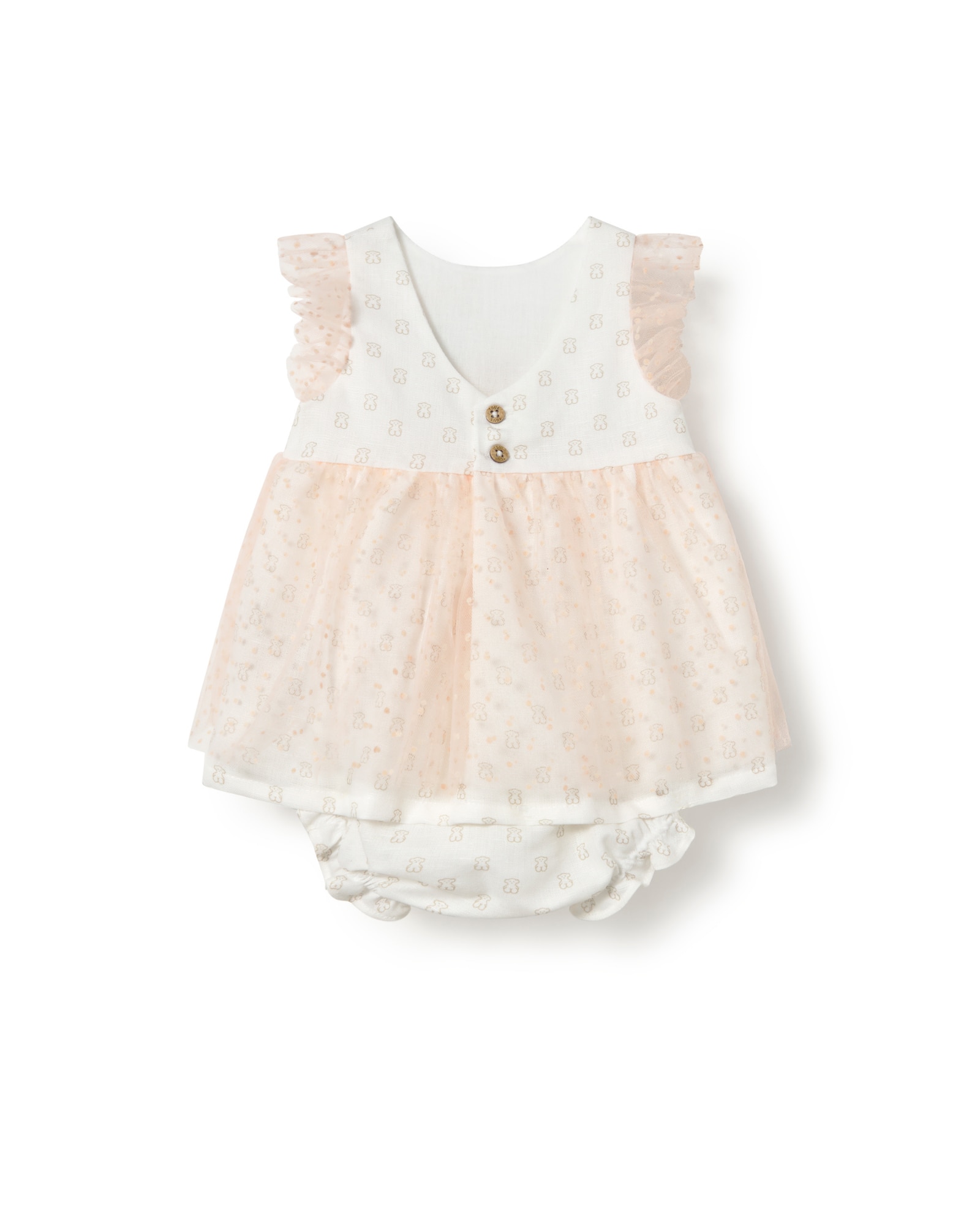 Vestido Infantil com Pequenos Ursos e Tule Tous Natural-2