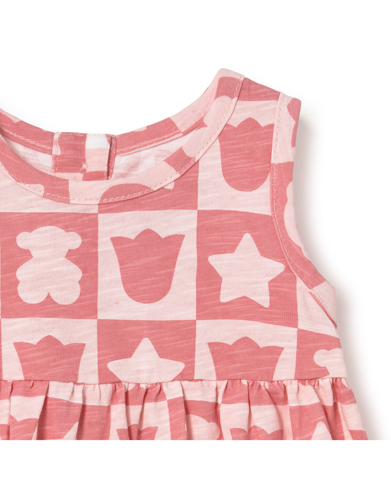 Vestido para Bebé sem Mangas em Algodão Estampado Tous Rosa / Branco-3